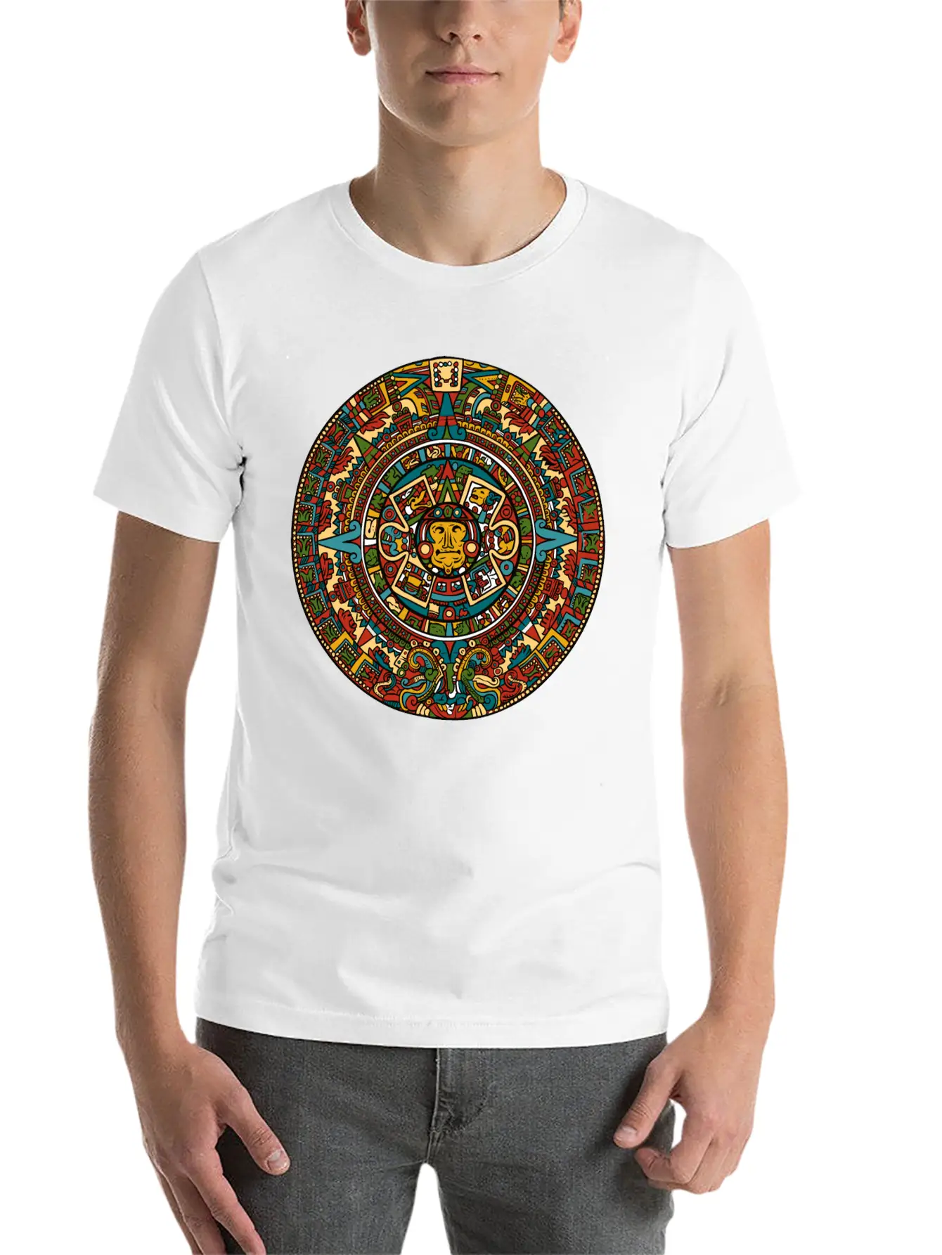 THE MAYA FACE WITH MANDALA Basic Graphic T-Shirt – Daily Comfort In Soft Cotton