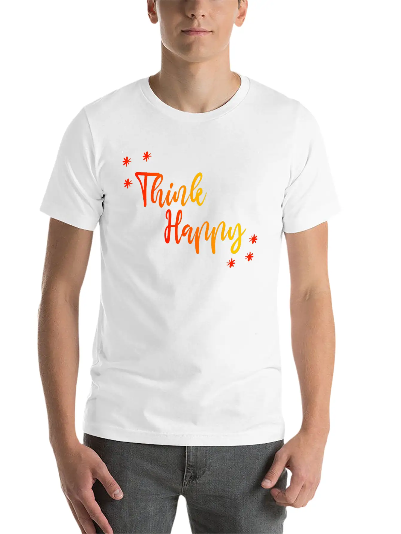 THINK HAPPY GRADIENT RED YELLOW Classic Crew Neck Graphic Tee – Everyday Minimal Look