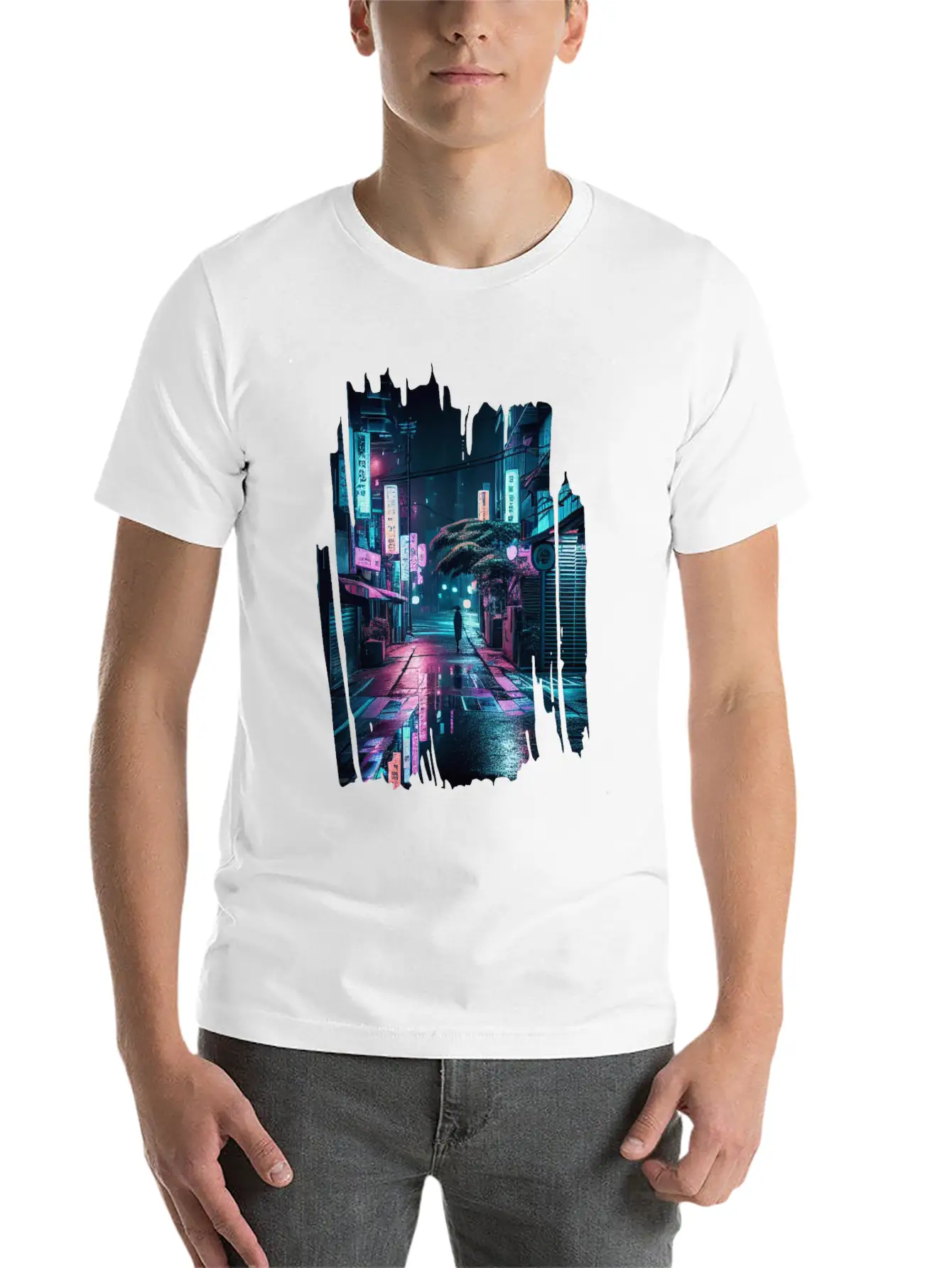 Vaporwave Aesthetic Streets Tokyo Night Japanese Lightweight Cotton T-Shirt – Daily Comfort Graphic Shirt