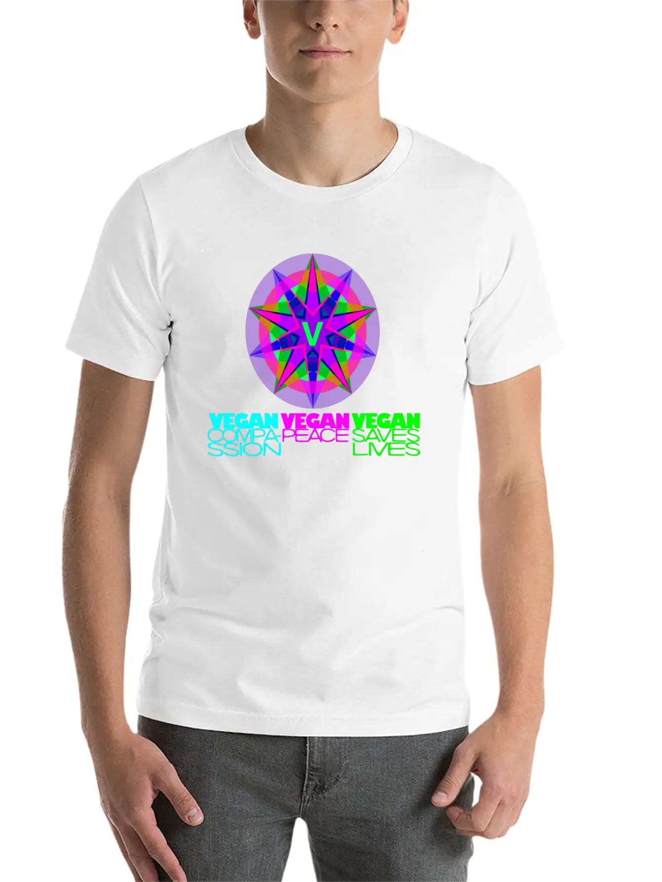 VEGAN COMPASSION-PEACE-SAVES LIVES. Classic Cotton Tee – Unisex Comfort For Any Season