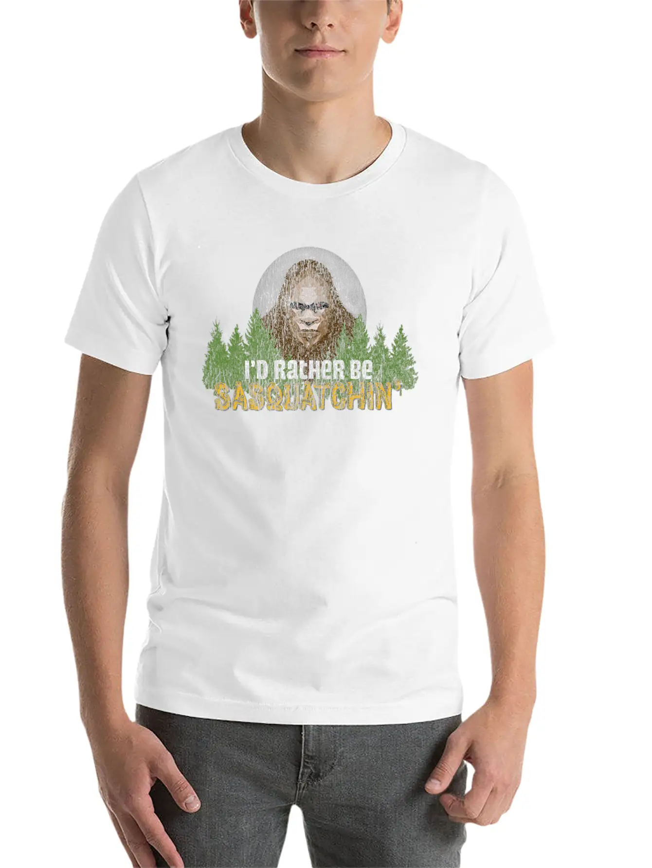 Visit Camp Sasquatch Camping Moon Bigfoot Basic Graphic T-Shirt – Daily Comfort In Soft Cotton