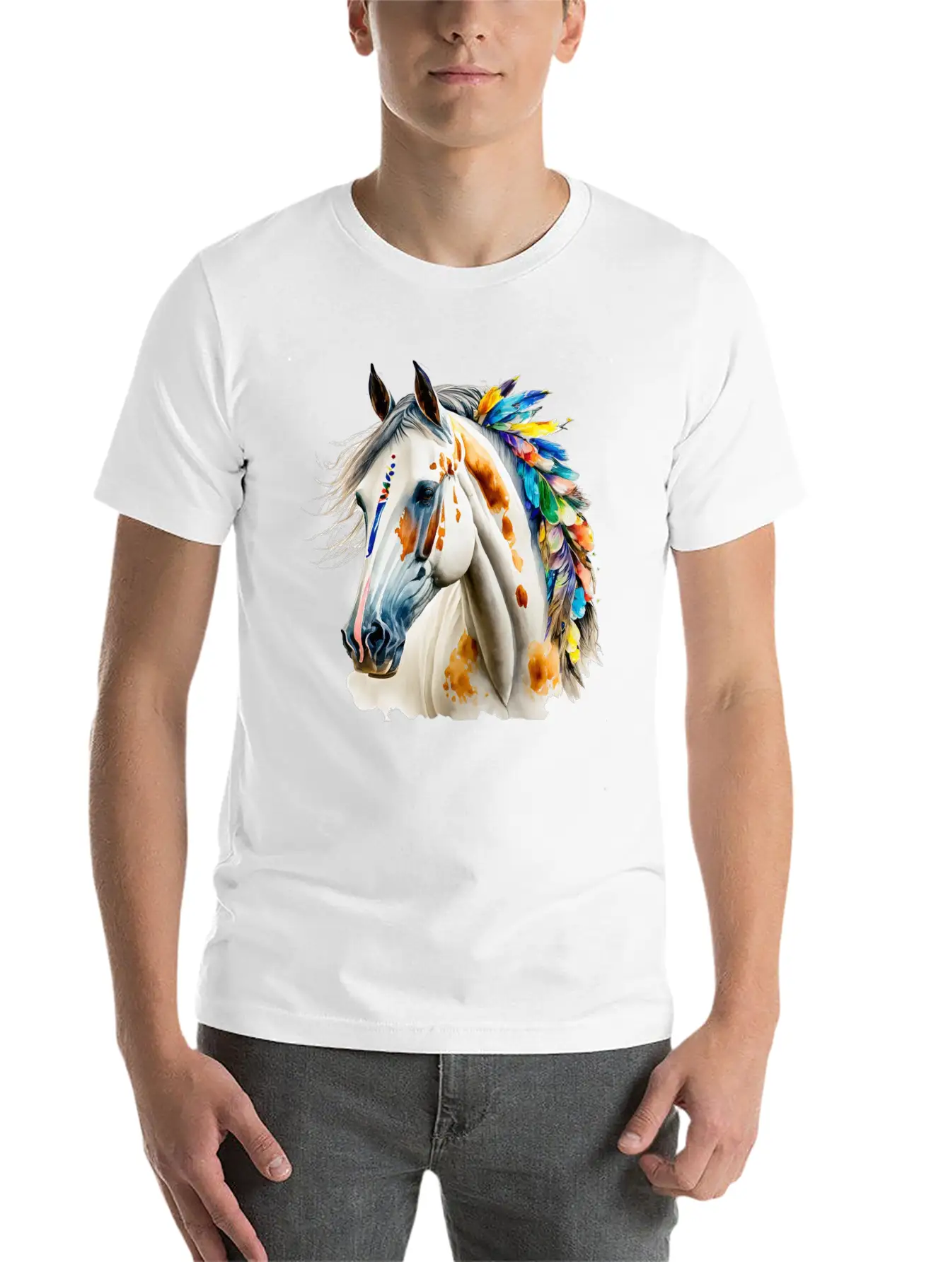 White Native Horse Basic Graphic T-Shirt – Daily Comfort In Soft Cotton