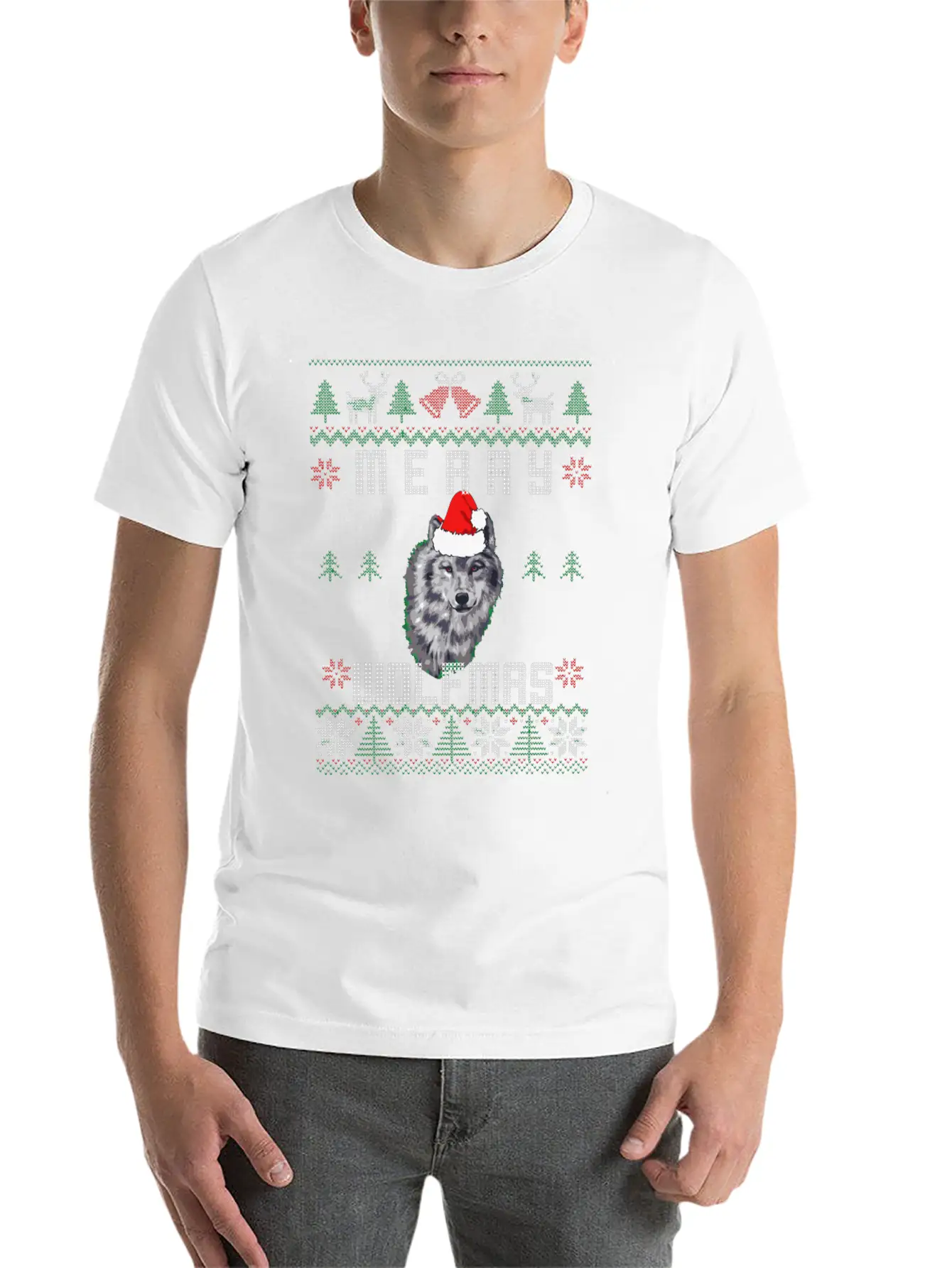 Wolf Merry Wolfmas Christmas Wolf Relaxed Everyday Tee – Lightweight And Durable Cotton