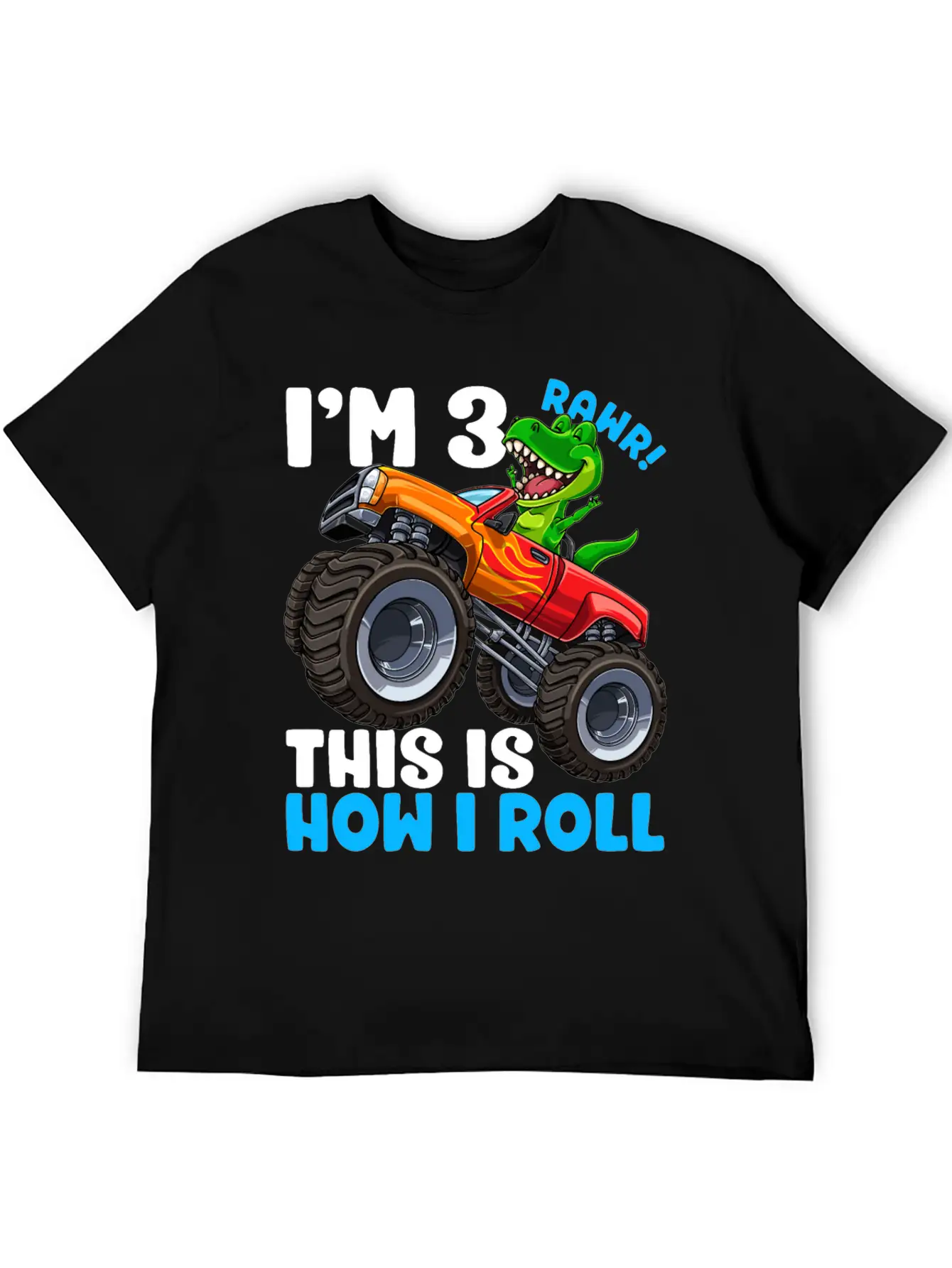3 Year Old T Rex Dinosaur Monster Truck 3rd Birthd Stylish Everyday T-Shirt – Unisex Basic Cotton Tee