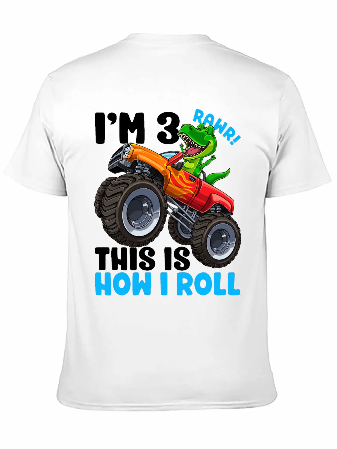 3 Year Old T Rex Dinosaur Monster Truck 3rd Birthd Stylish Everyday T-Shirt – Unisex Basic Cotton Tee
