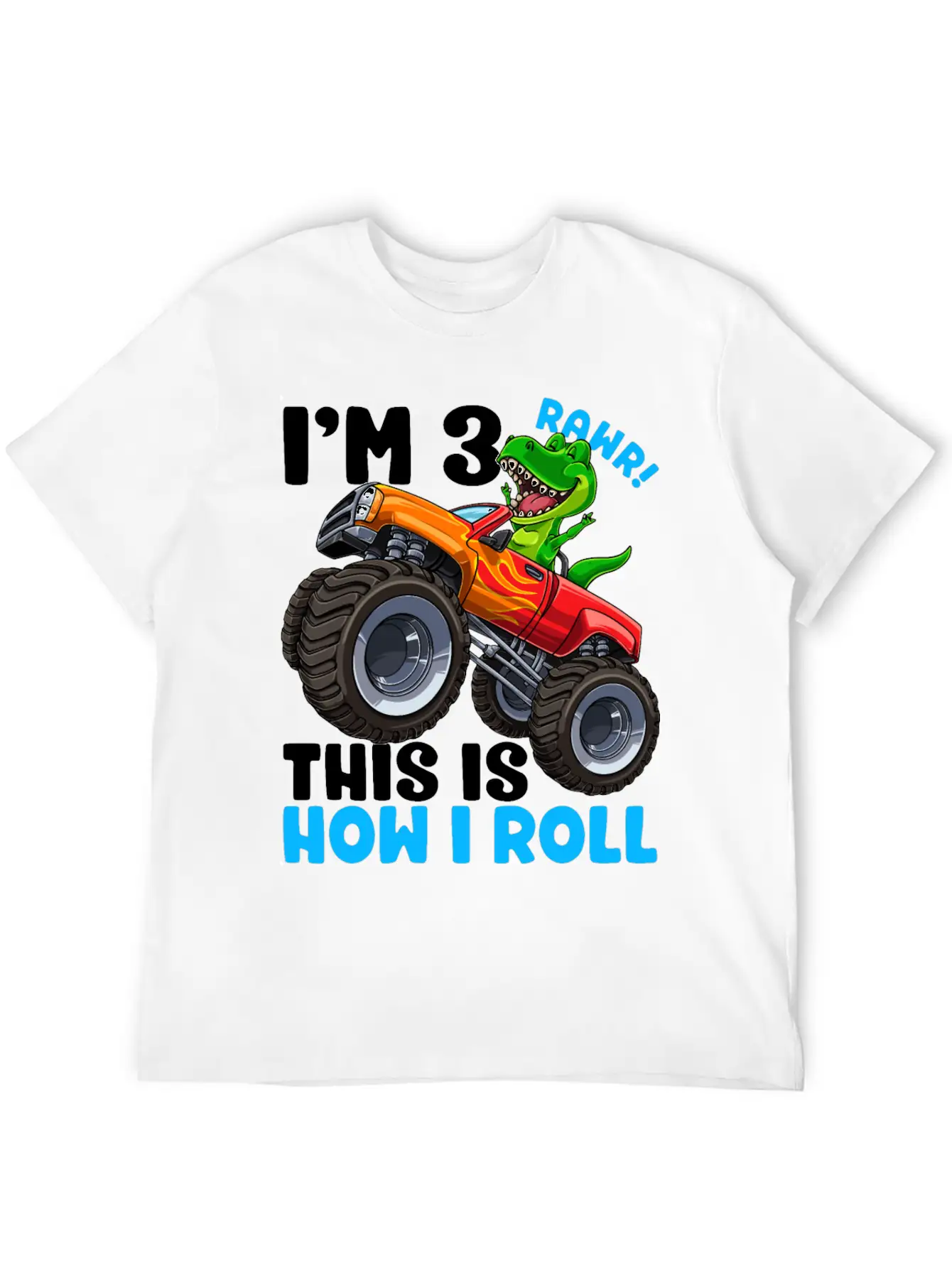 3 Year Old T Rex Dinosaur Monster Truck 3rd Birthd Stylish Everyday T-Shirt – Unisex Basic Cotton Tee