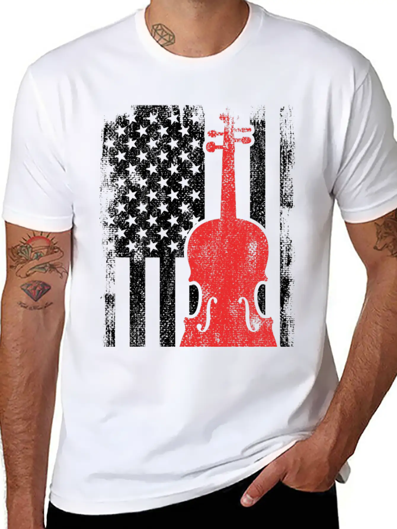 4th Of July USA Violin Stylish Everyday T-Shirt – Unisex Basic Cotton Tee