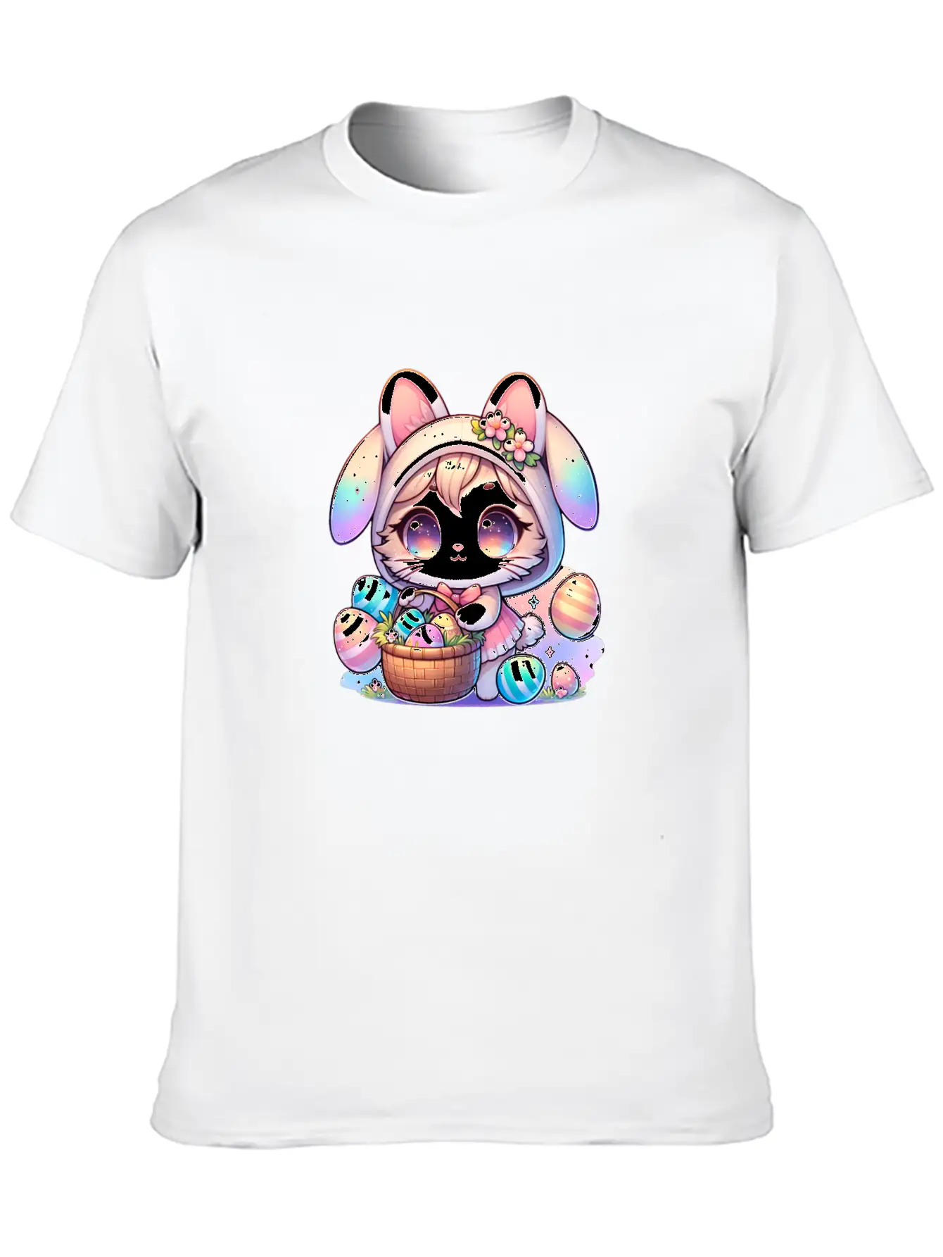A Kitty With A Bunny Outfit Delivering Easter Eggs Stylish Everyday T-Shirt – Unisex Basic Cotton Tee