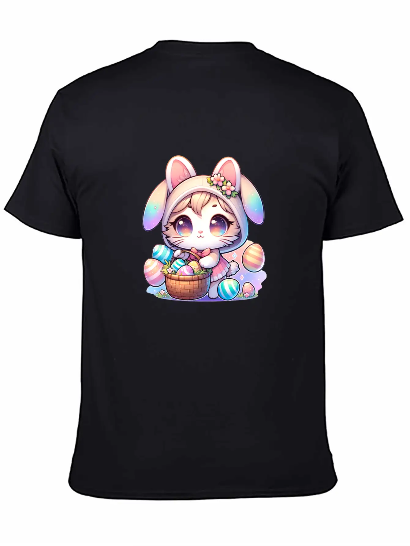 A Kitty With A Bunny Outfit Delivering Easter Eggs Stylish Everyday T-Shirt – Unisex Basic Cotton Tee