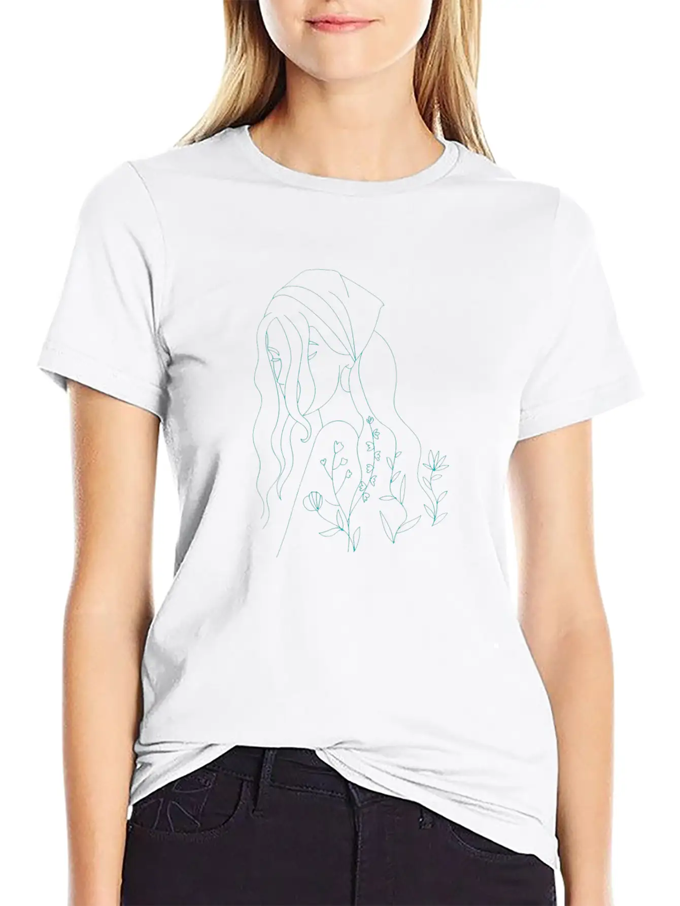 Abstract Face With Flowers - Outline Face Basic Graphic T-Shirt – Daily Comfort In Soft Cotton