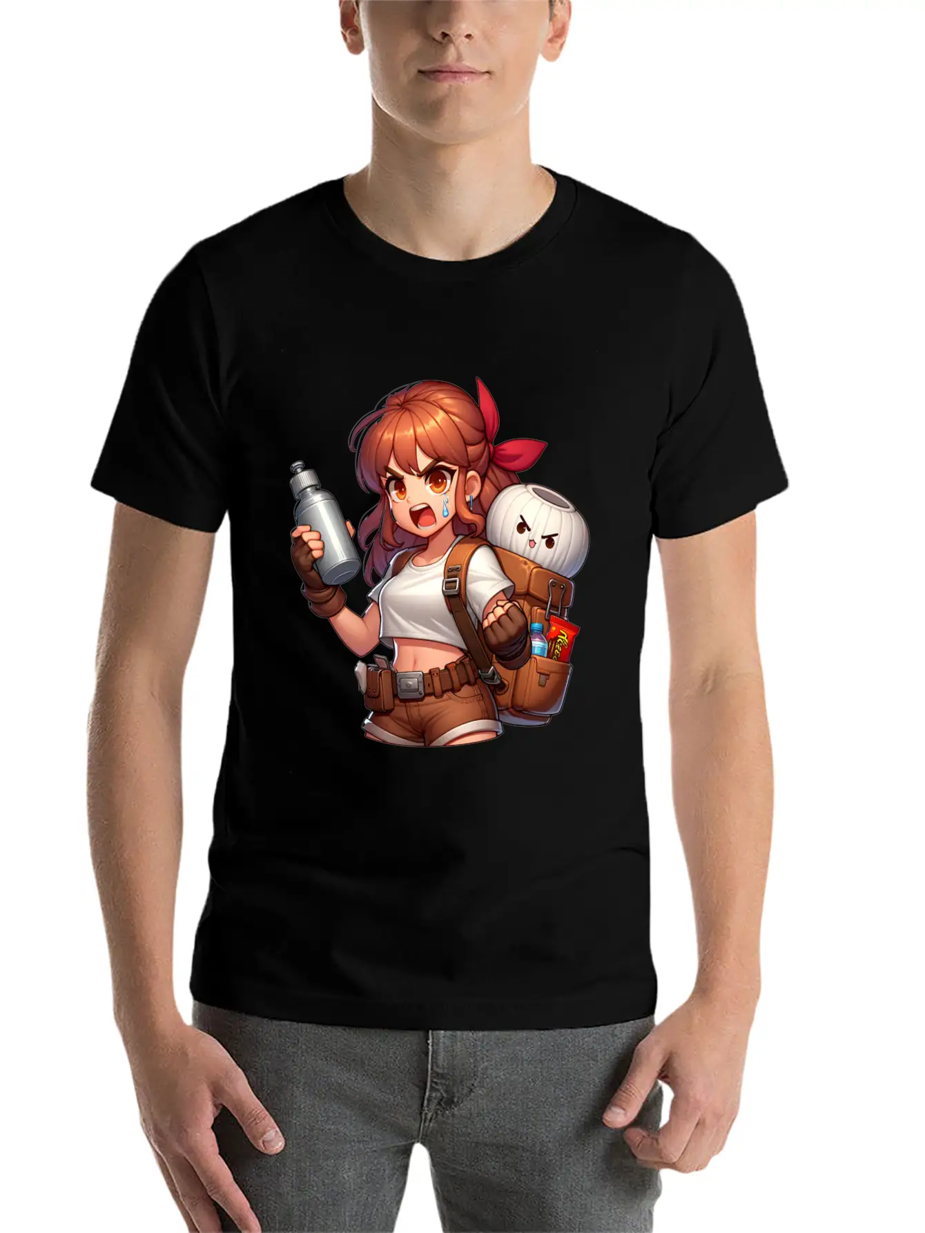Adventurous Anime Girl Ready For Action Stylish Everyday T-Shirt – Unisex Basic Cotton Tee