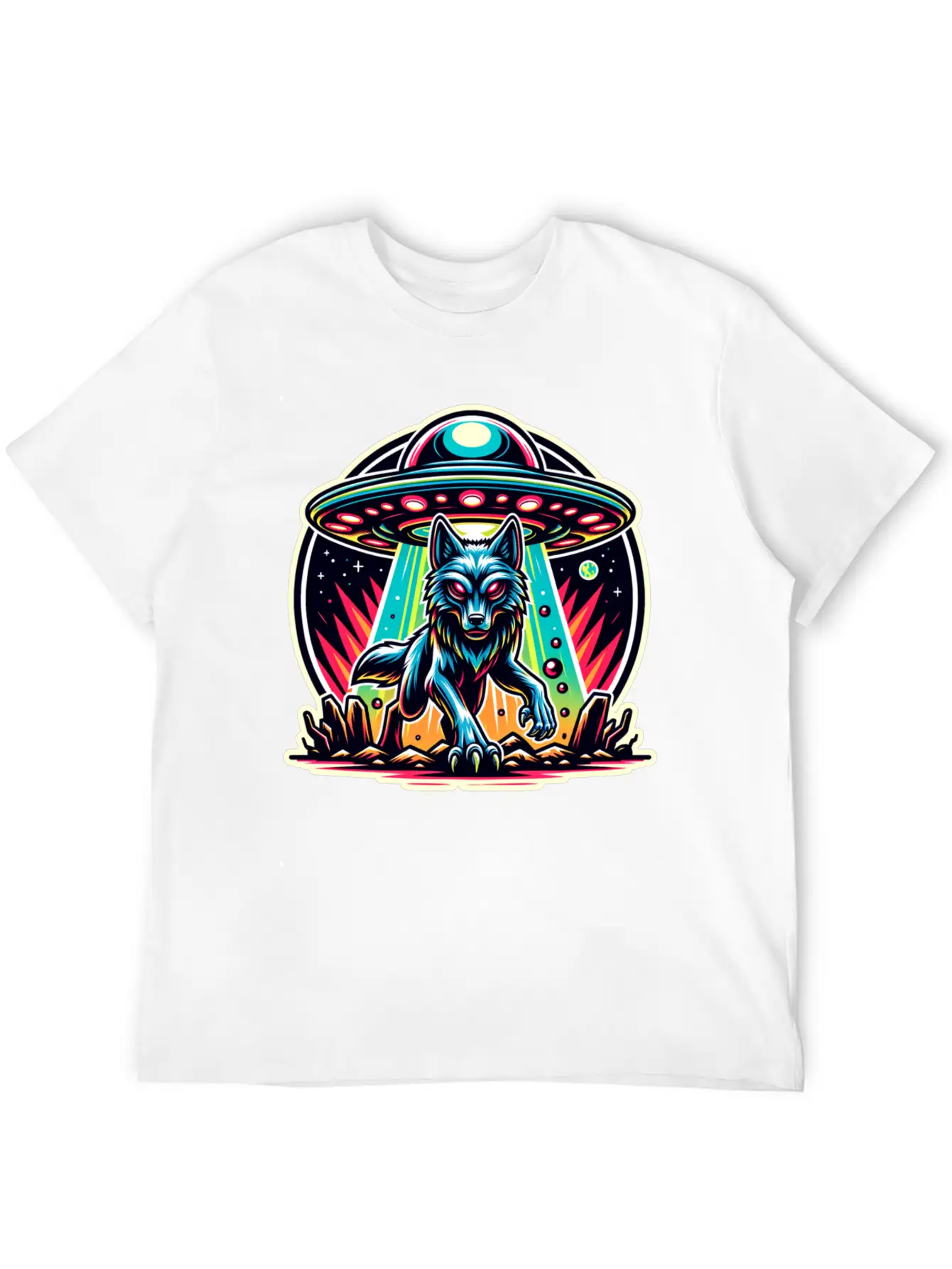 Alien Wolf Landing Stylish Everyday T-Shirt – Unisex Basic Cotton Tee