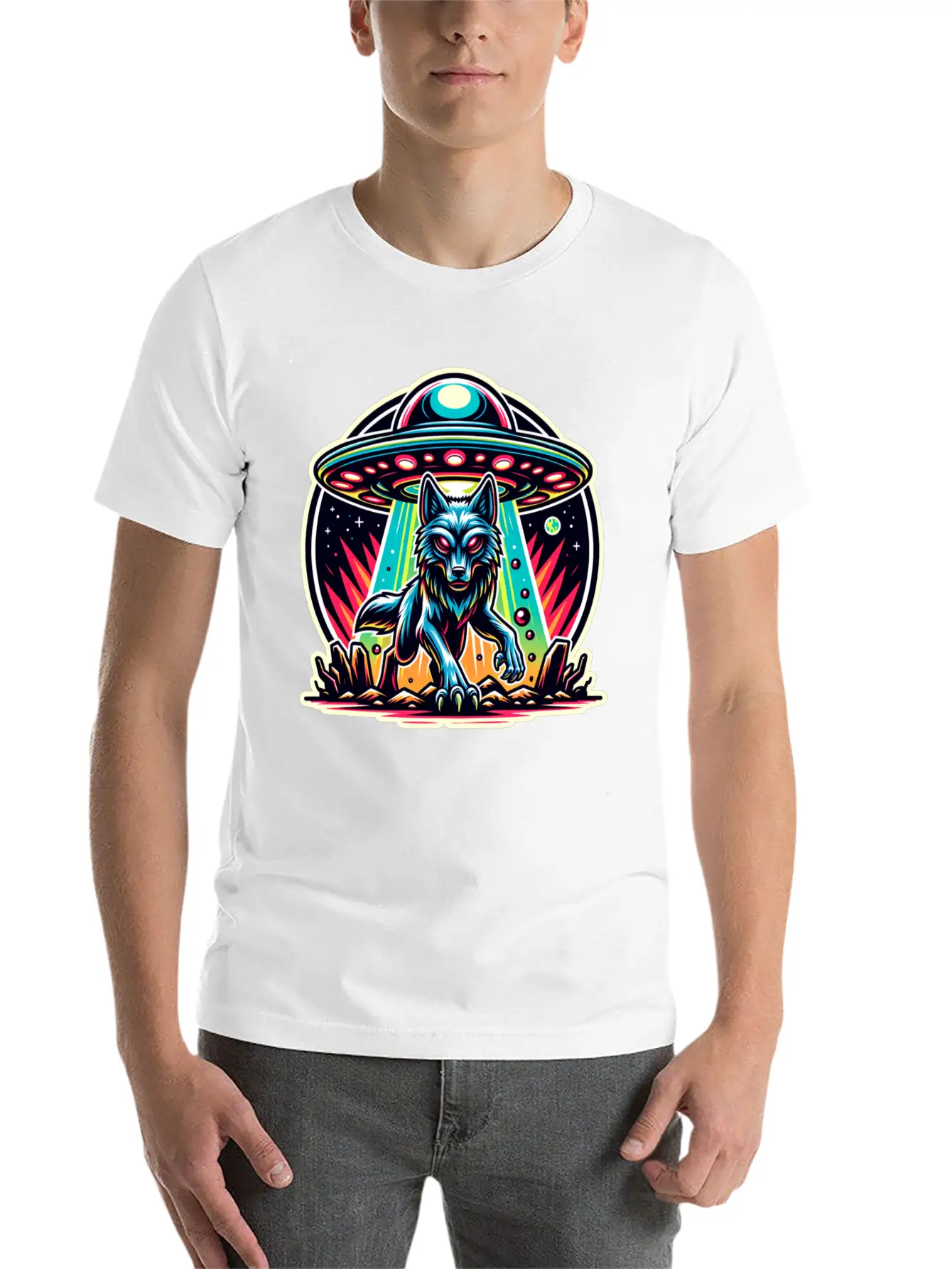 Alien Wolf Landing Stylish Everyday T-Shirt – Unisex Basic Cotton Tee