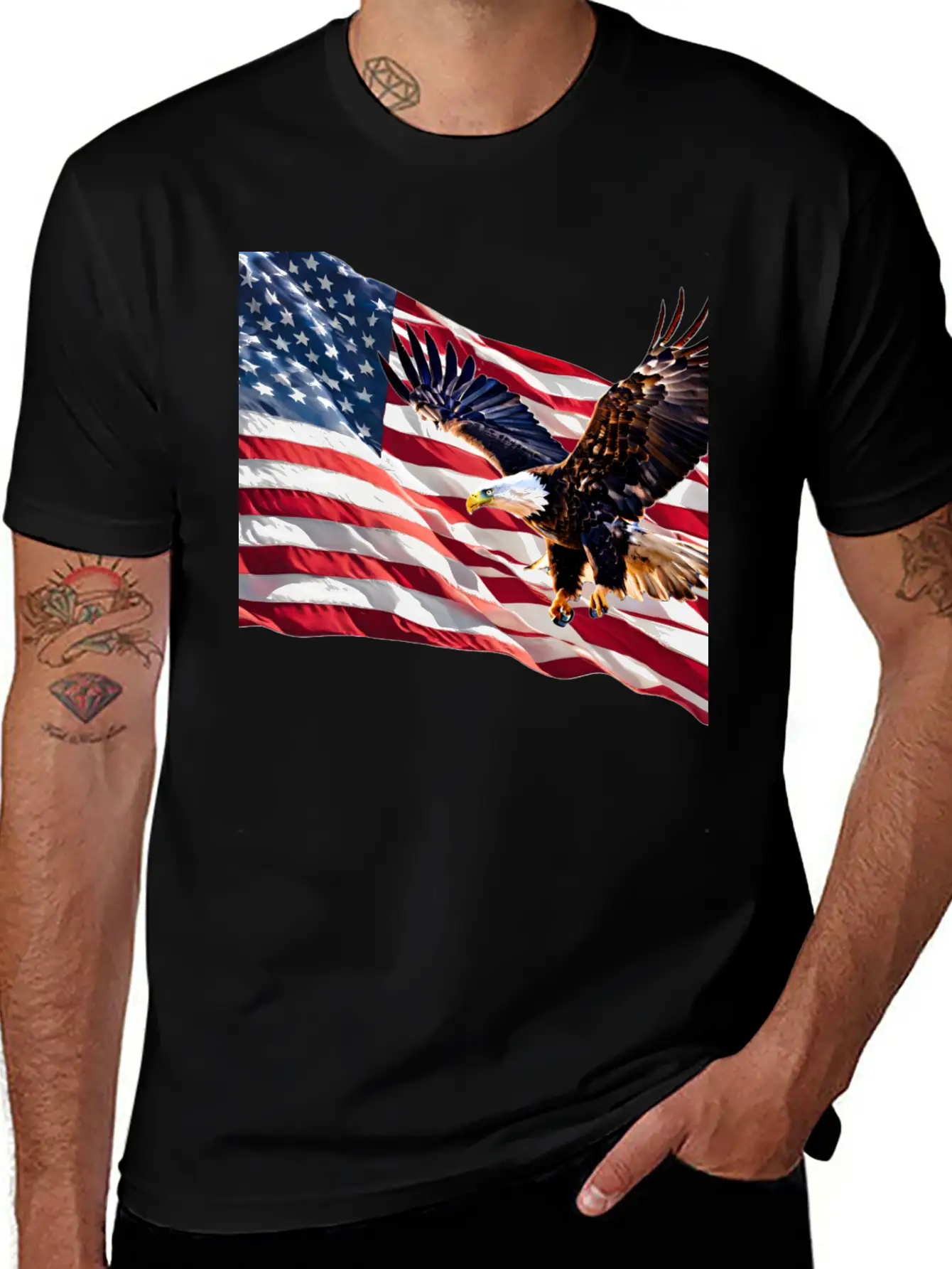 American Eagle And Flag Basic Graphic T-Shirt – Daily Comfort In Soft Cotton