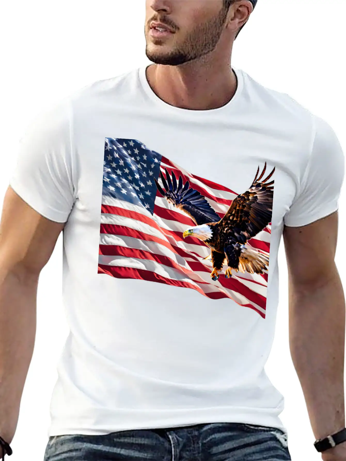 American Eagle And Flag Basic Graphic T-Shirt – Daily Comfort In Soft Cotton