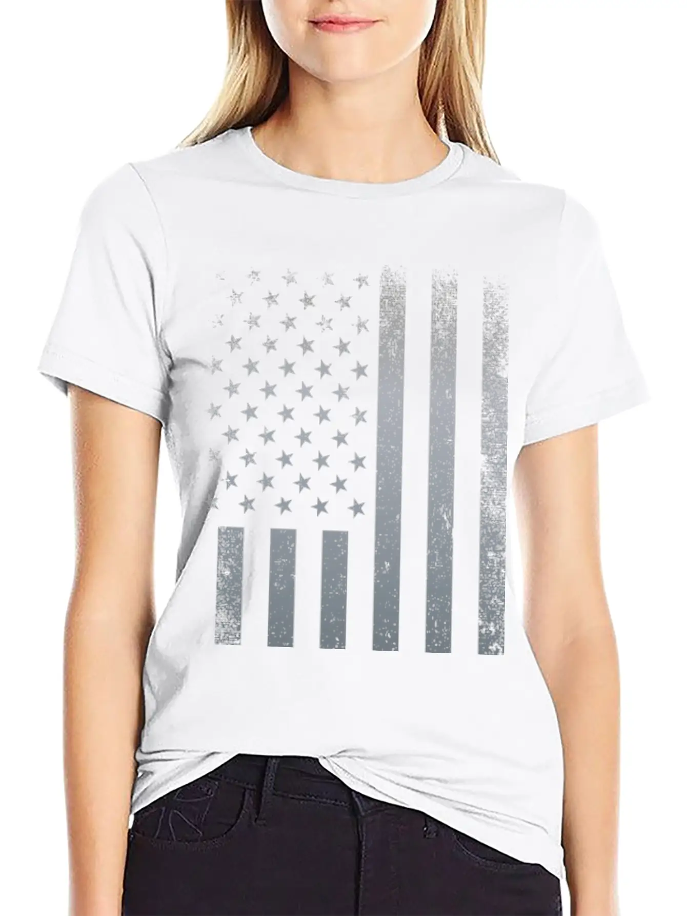 American Flag: Distressed Silver Basic Graphic T-Shirt – Daily Comfort In Soft Cotton