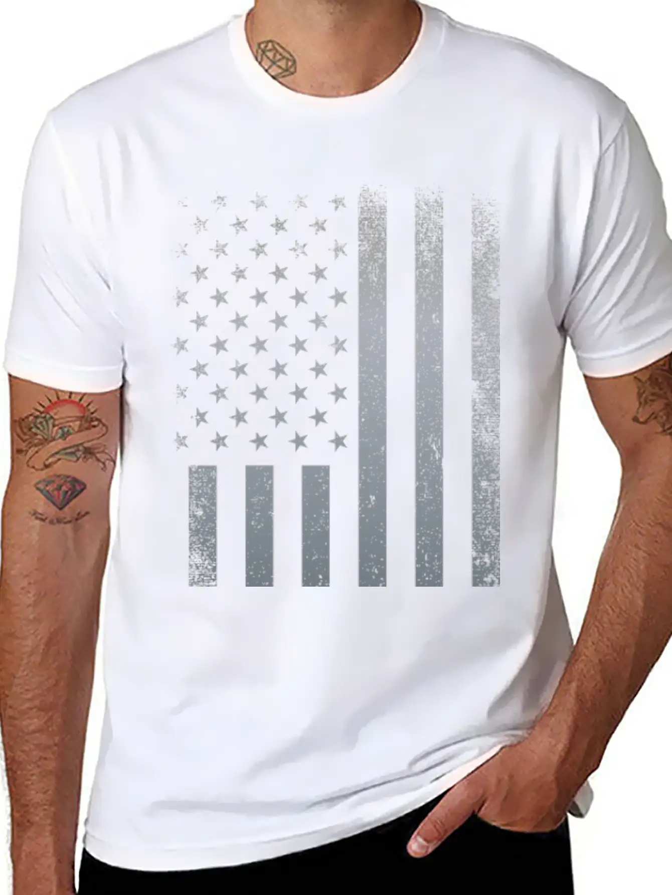 American Flag: Distressed Silver Basic Graphic T-Shirt – Daily Comfort In Soft Cotton
