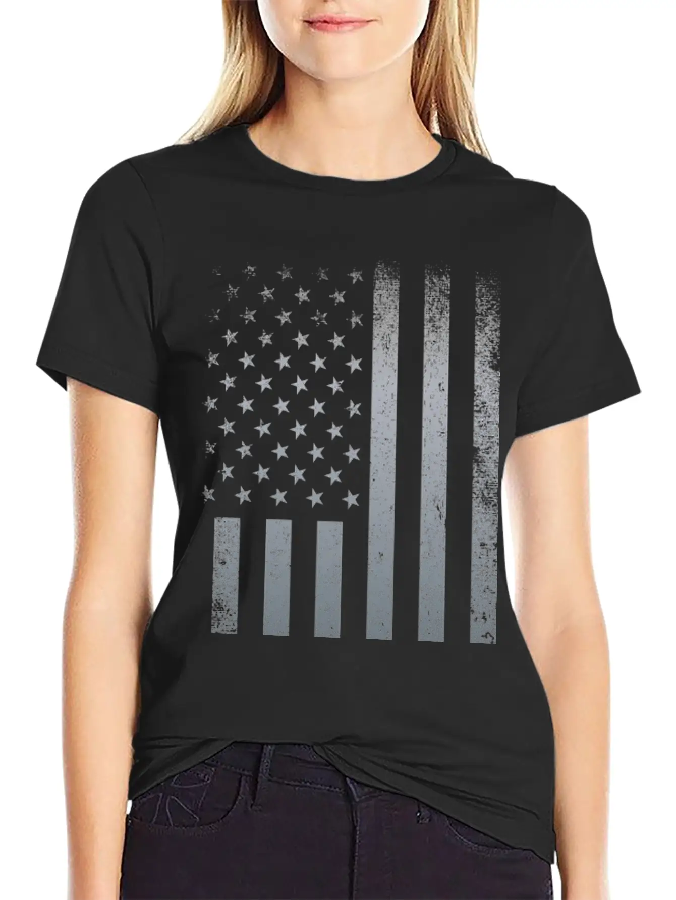 American Flag: Distressed Silver Basic Graphic T-Shirt – Daily Comfort In Soft Cotton