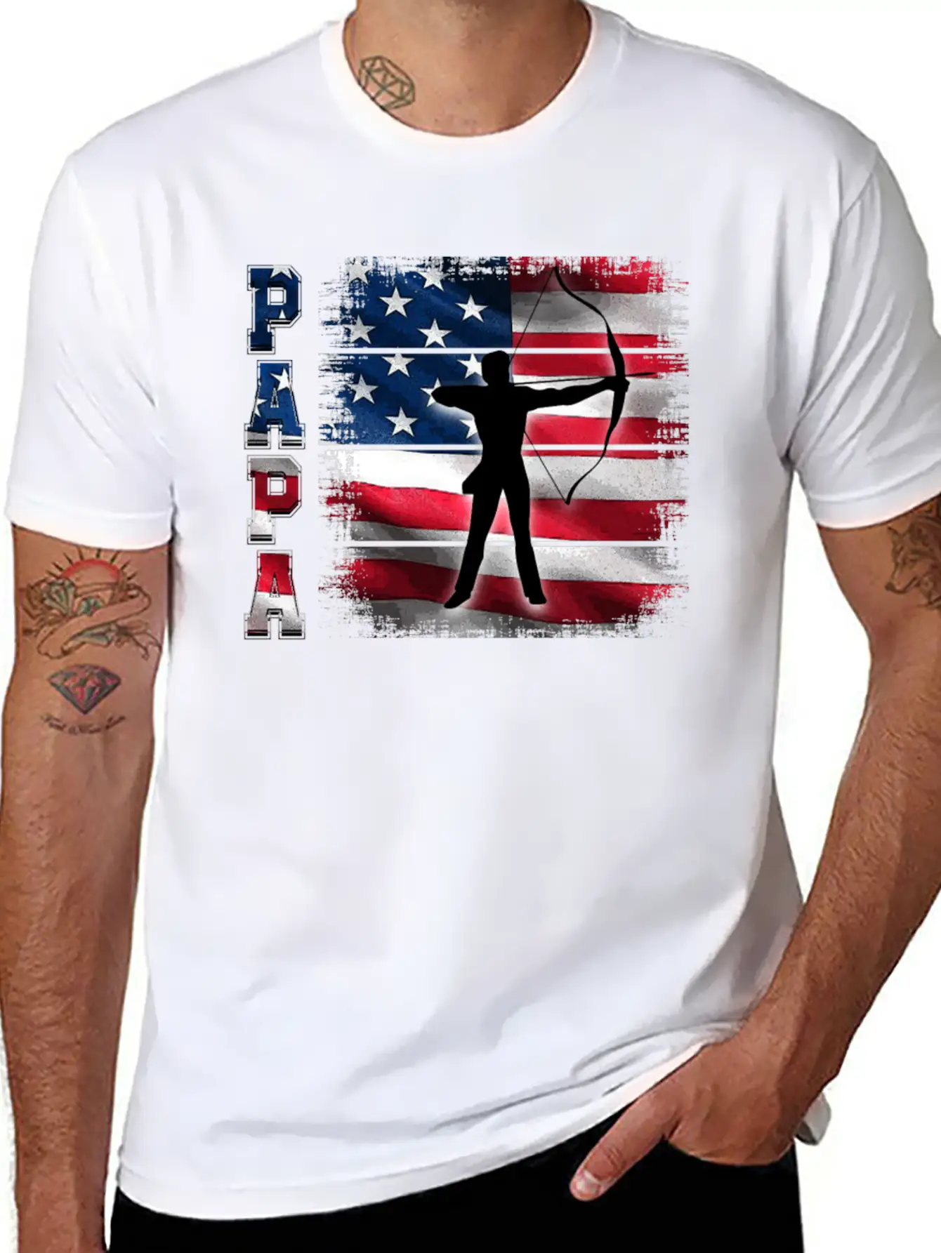 Archery Papa American Flag Stylish Everyday T-Shirt – Unisex Basic Cotton Tee