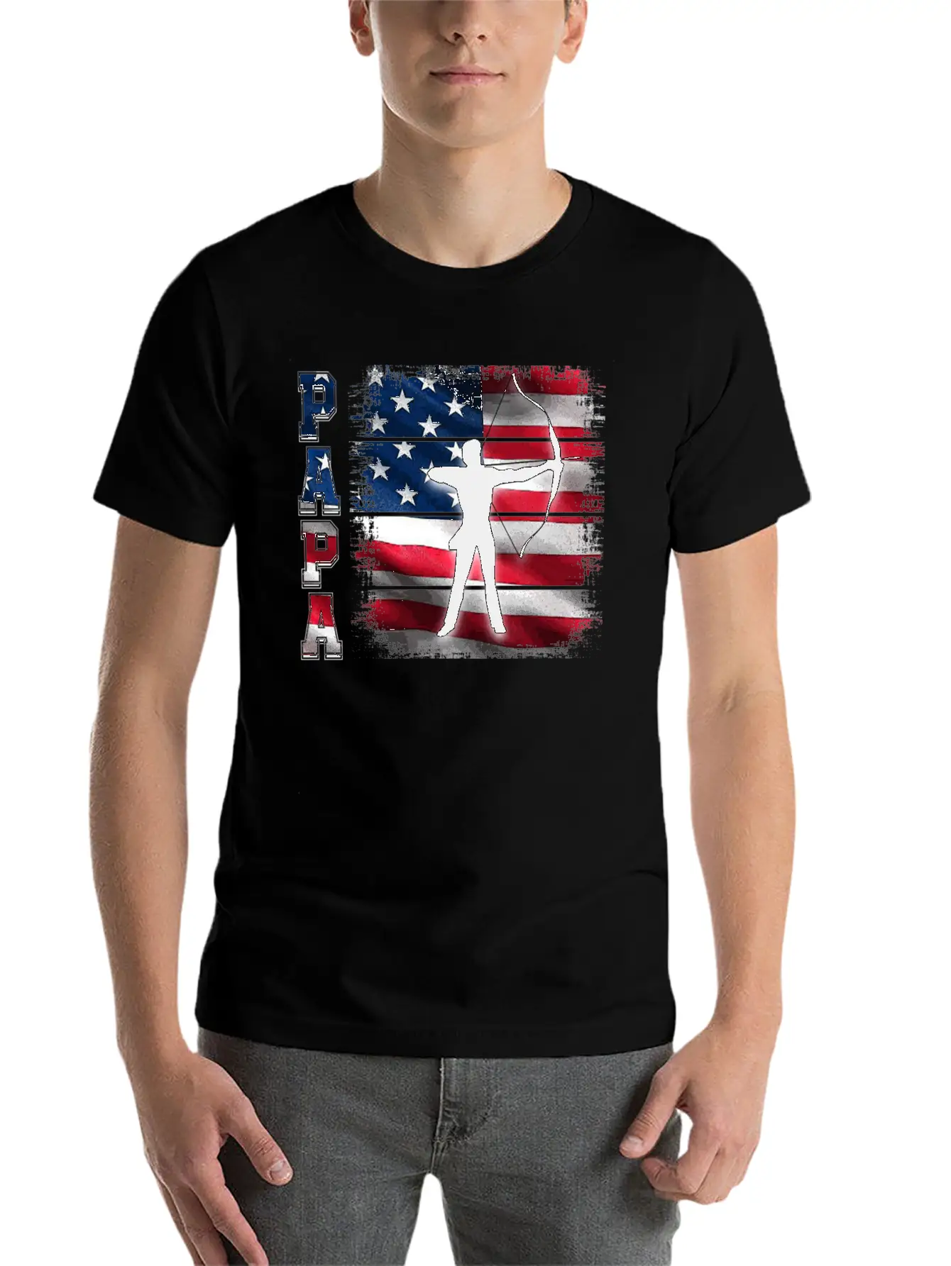 Archery Papa American Flag Stylish Everyday T-Shirt – Unisex Basic Cotton Tee
