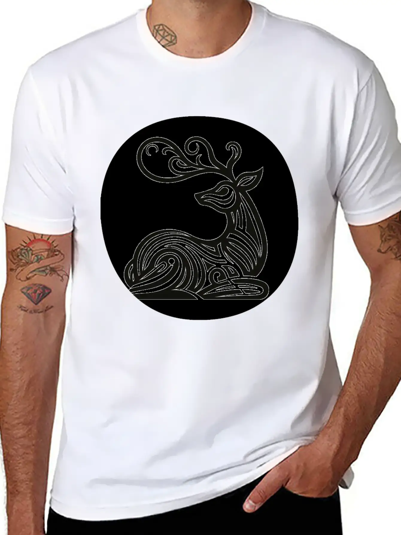 Art Deco Style Reindeer Unisex Casual T-Shirt – Clean Design For Daily Comfort