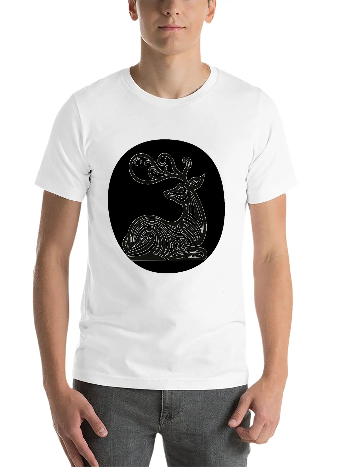 Art Deco Style Reindeer Unisex Casual T-Shirt – Clean Design For Daily Comfort