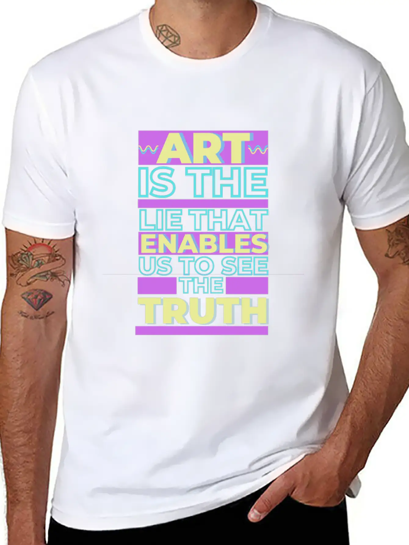 ART IS THE LIE THAT MAKES US REALIZE THE TRUTH Simple Everyday Graphic Tee – Lightweight Summer Wear