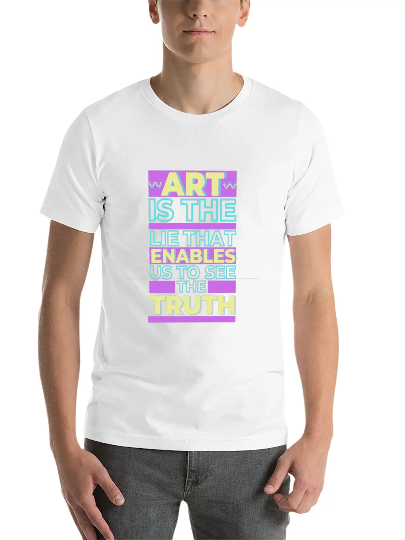 ART IS THE LIE THAT MAKES US REALIZE THE TRUTH Simple Everyday Graphic Tee – Lightweight Summer Wear