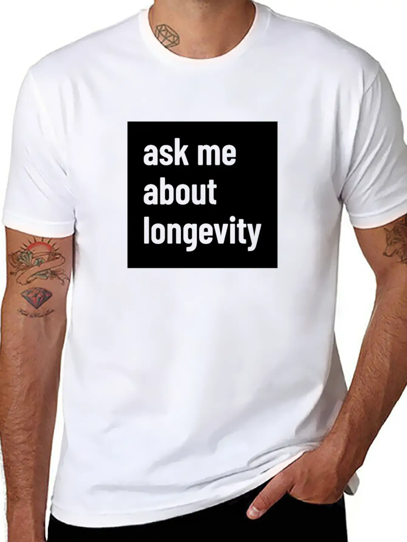 Ask Me About Longevity - Life Extension Design Stylish Everyday T-Shirt – Unisex Basic Cotton Tee