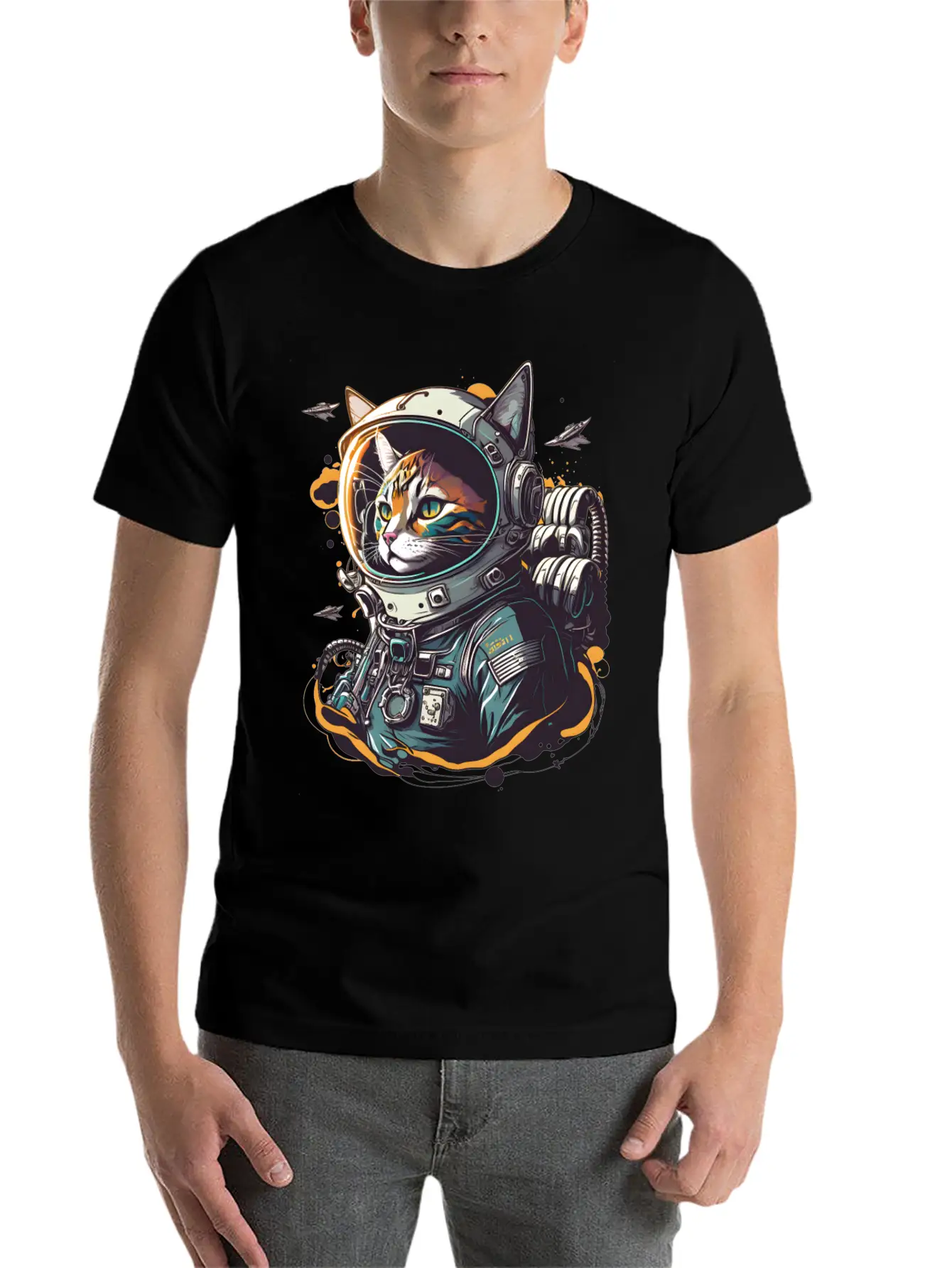 Astronaut Cat Simple Everyday Graphic Tee – Lightweight Summer Wear