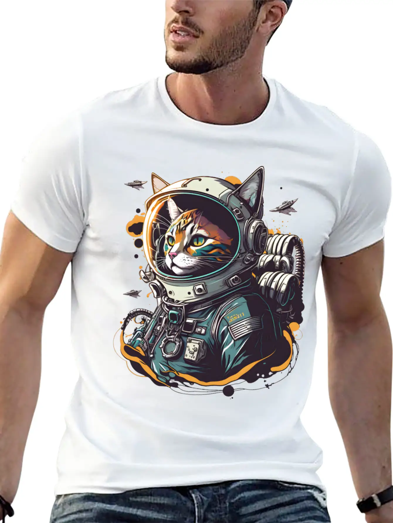 Astronaut Cat Simple Everyday Graphic Tee – Lightweight Summer Wear