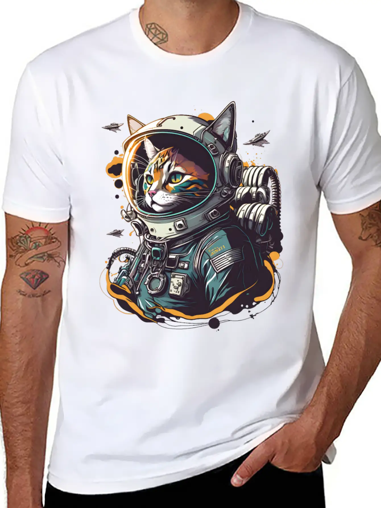 Astronaut Cat Simple Everyday Graphic Tee – Lightweight Summer Wear
