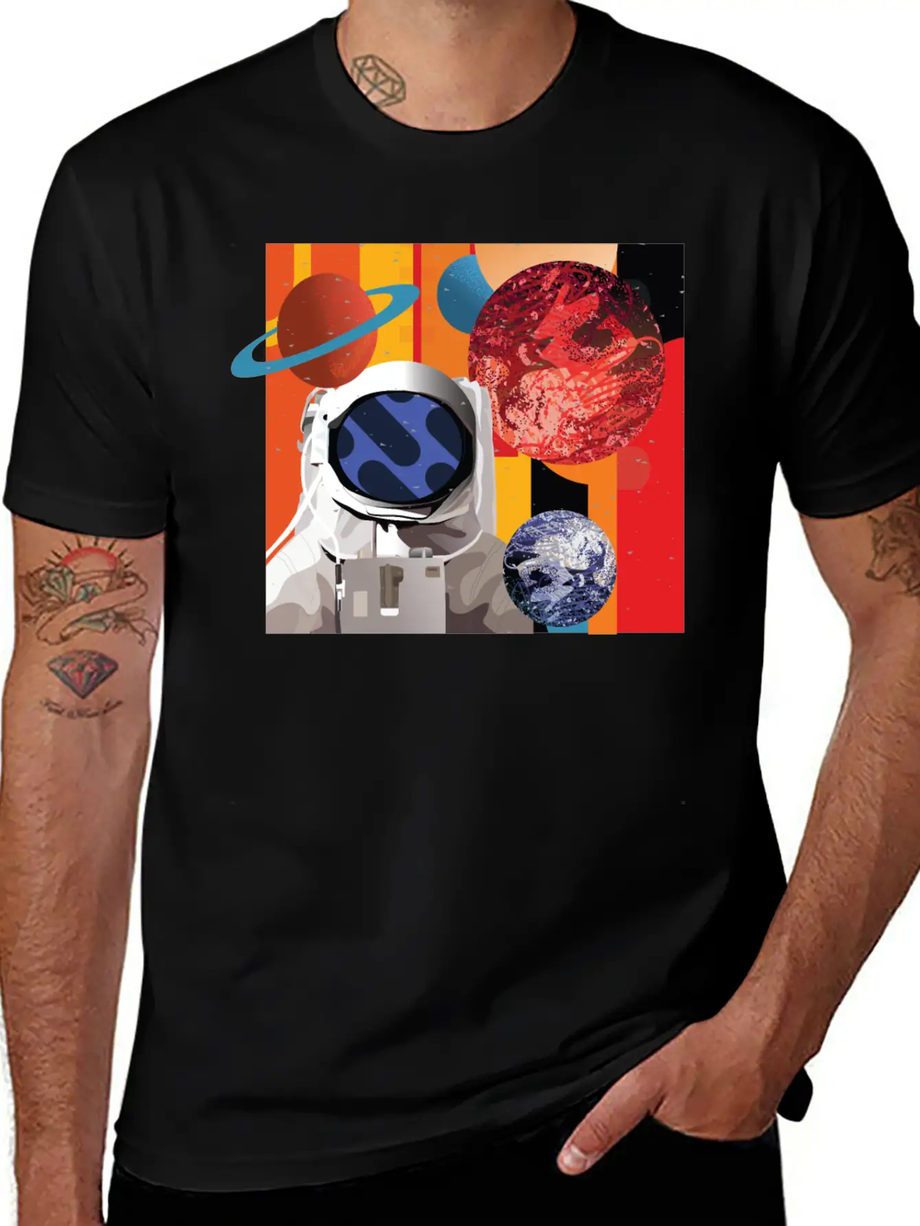 Astronaut Collage Graphic Stylish Everyday T-Shirt – Unisex Basic Cotton Tee