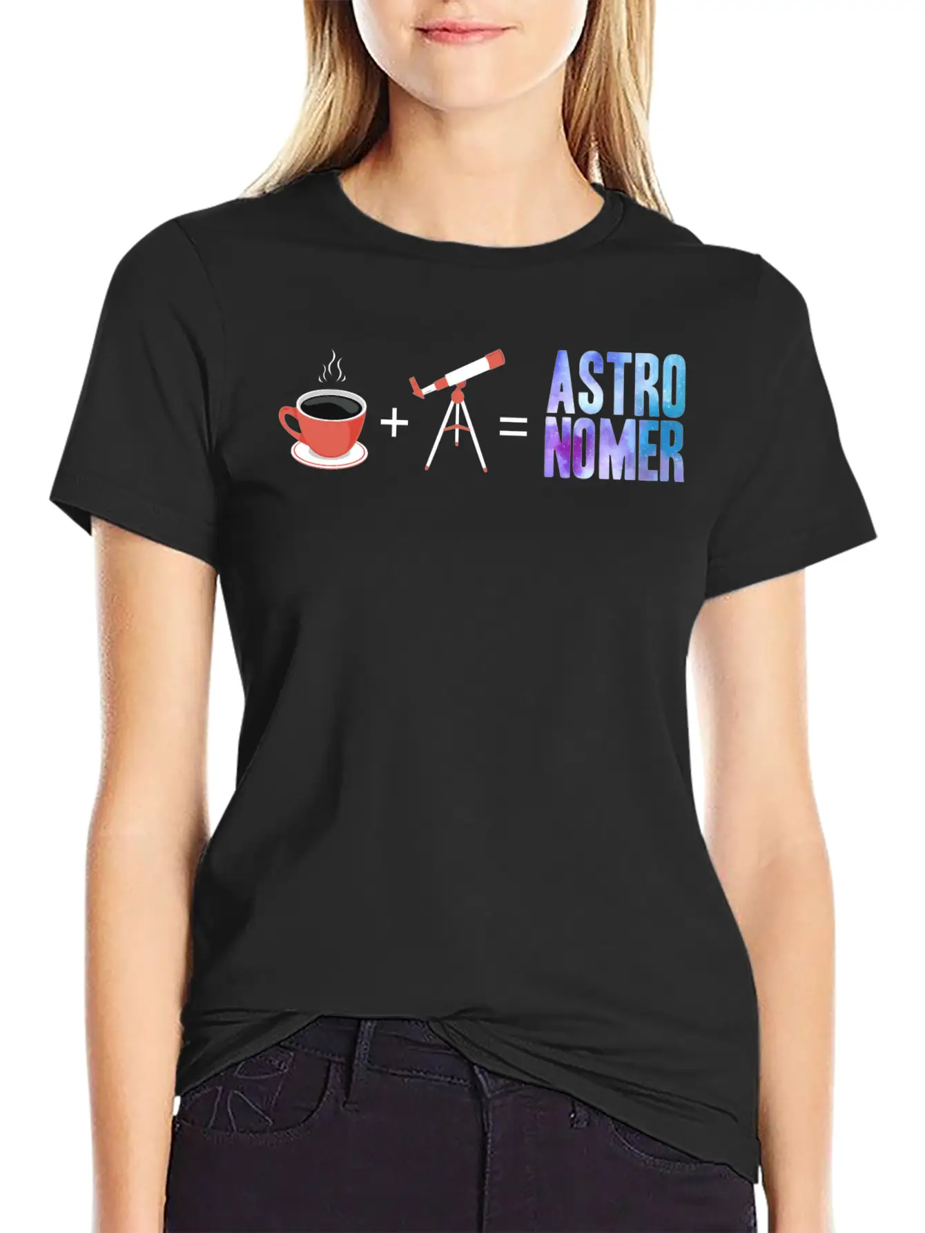 Astronomer - Coffee Telescope Vector Basic Graphic T-Shirt – Daily Comfort In Soft Cotton