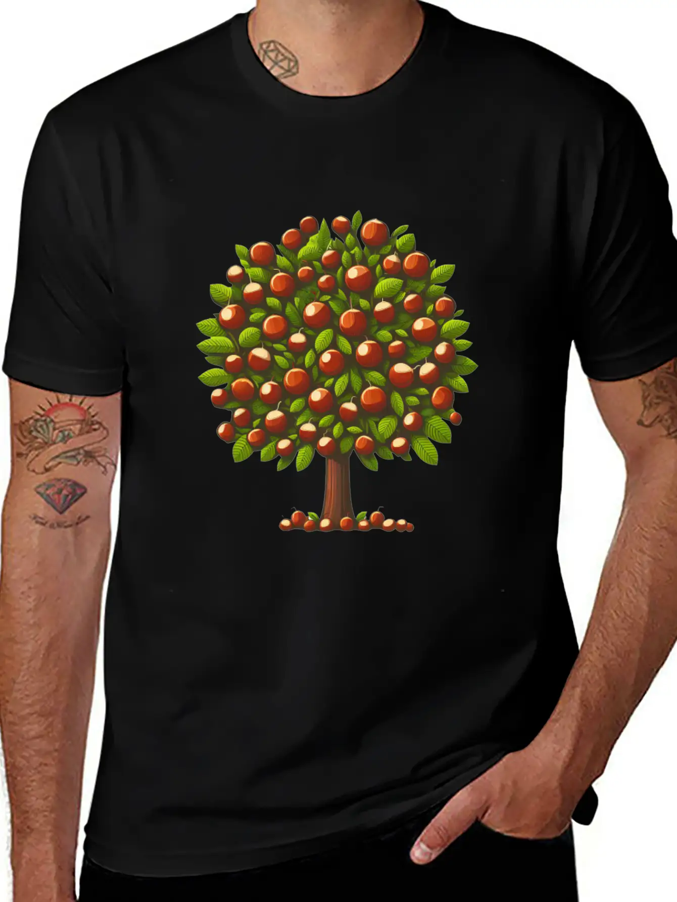 Autumn Treasures: Deciduous Tree With Chestnuts & Lightweight Cotton T-Shirt – Daily Comfort Graphic Shirt