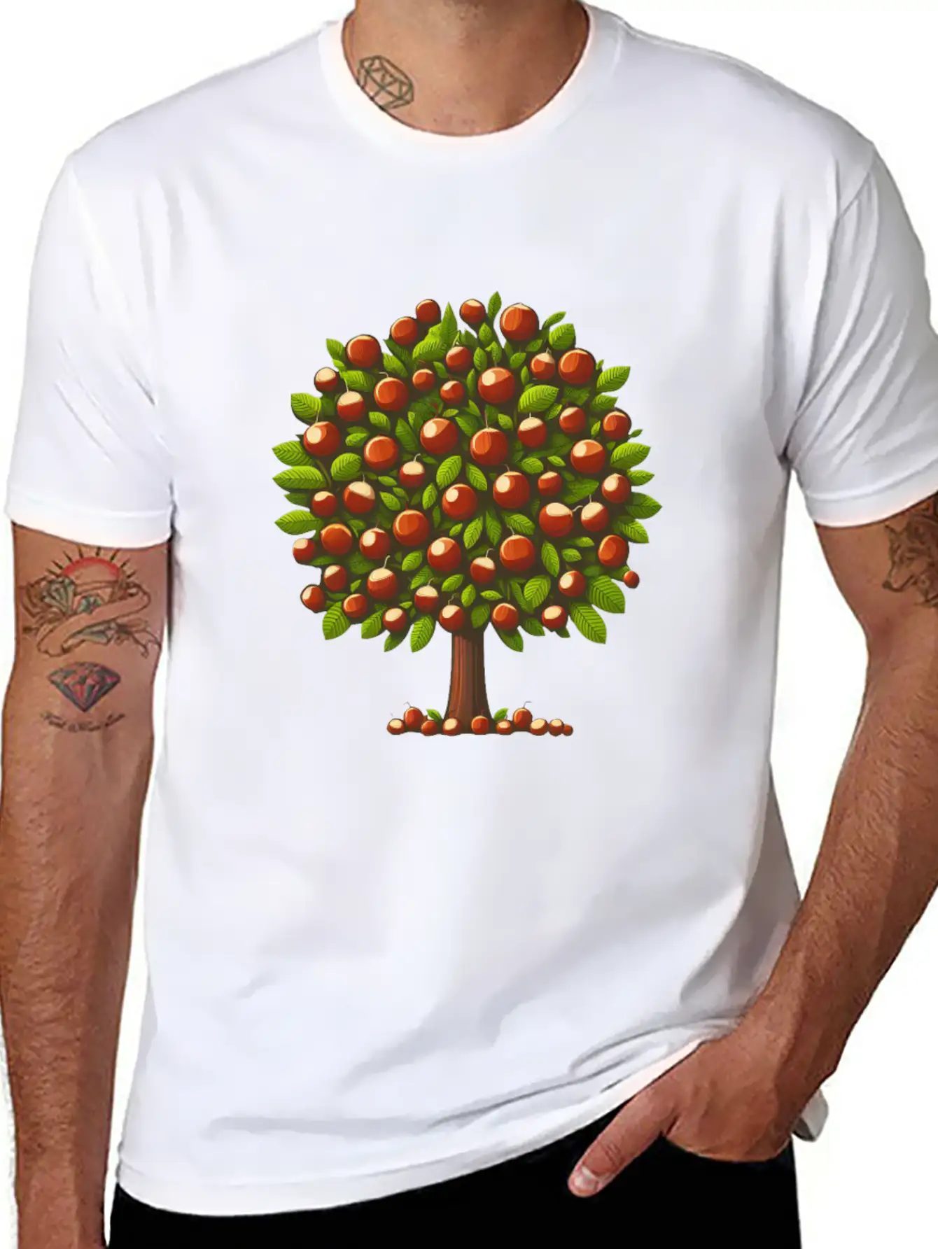 Autumn Treasures: Deciduous Tree With Chestnuts & Lightweight Cotton T-Shirt – Daily Comfort Graphic Shirt