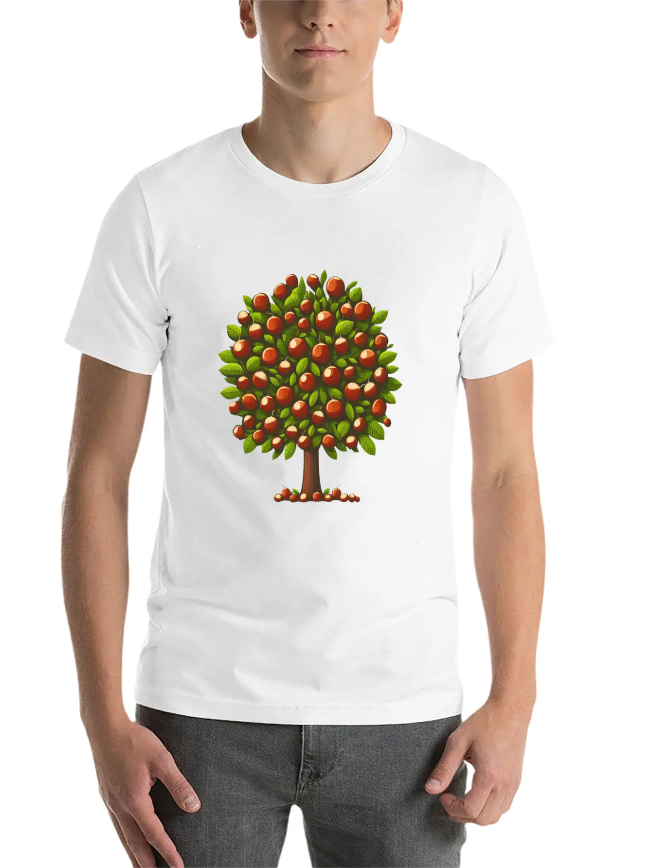 Autumn Treasures: Deciduous Tree With Chestnuts & Lightweight Cotton T-Shirt – Daily Comfort Graphic Shirt