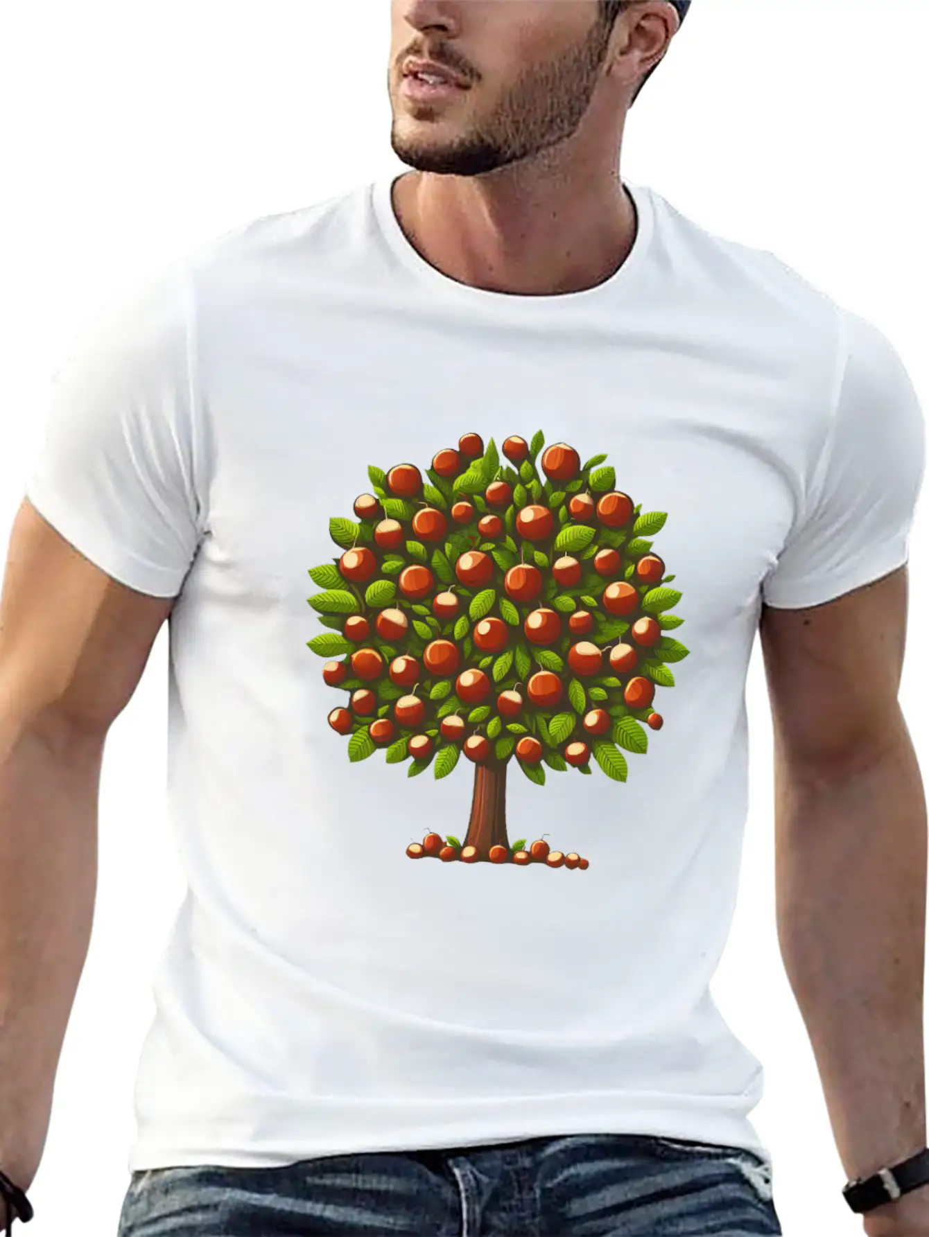Autumn Treasures: Deciduous Tree With Chestnuts & Lightweight Cotton T-Shirt – Daily Comfort Graphic Shirt