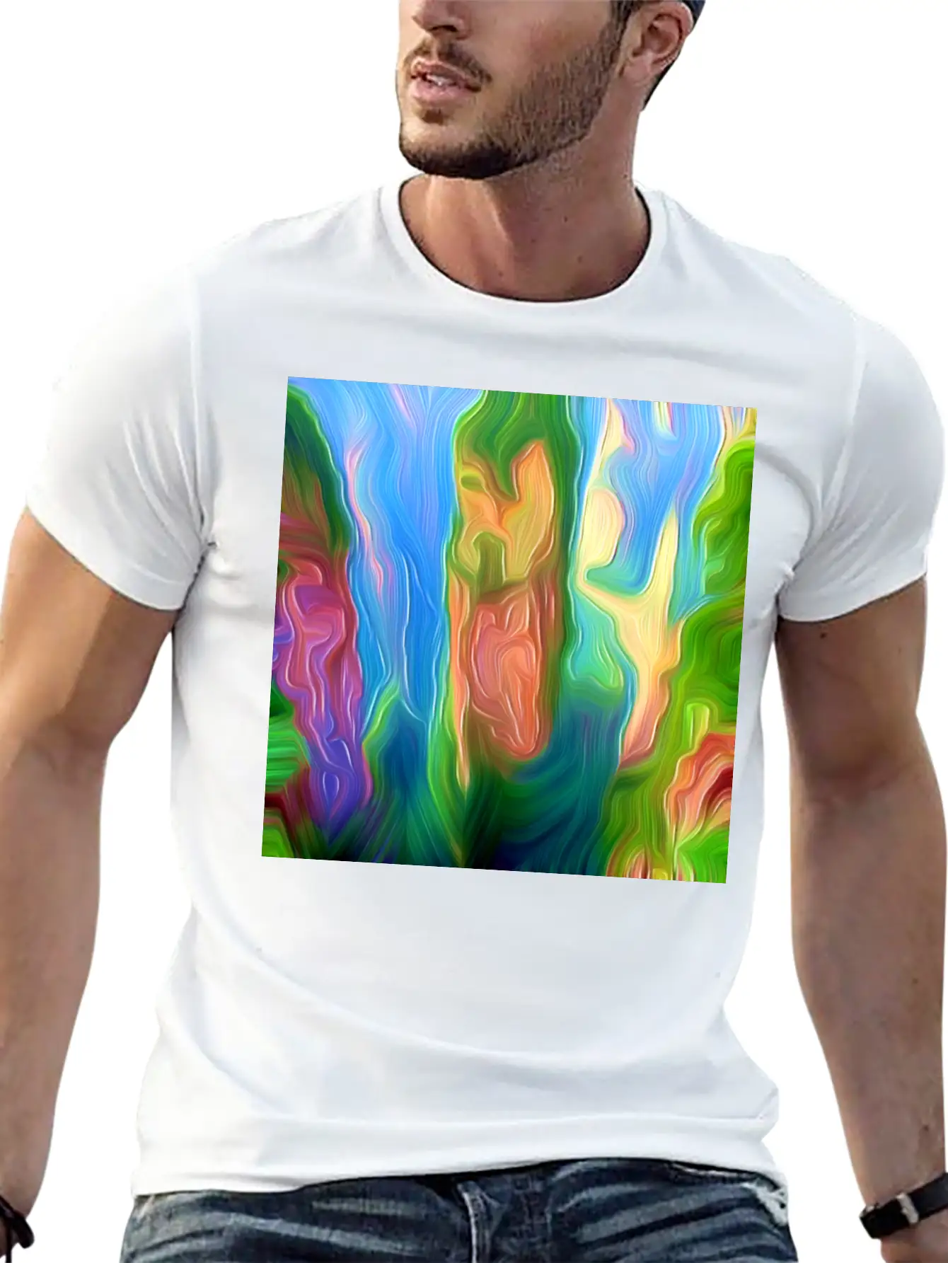 Avatars Mountain Digital Art Abstract Painting Stylish Everyday T-Shirt – Unisex Basic Cotton Tee