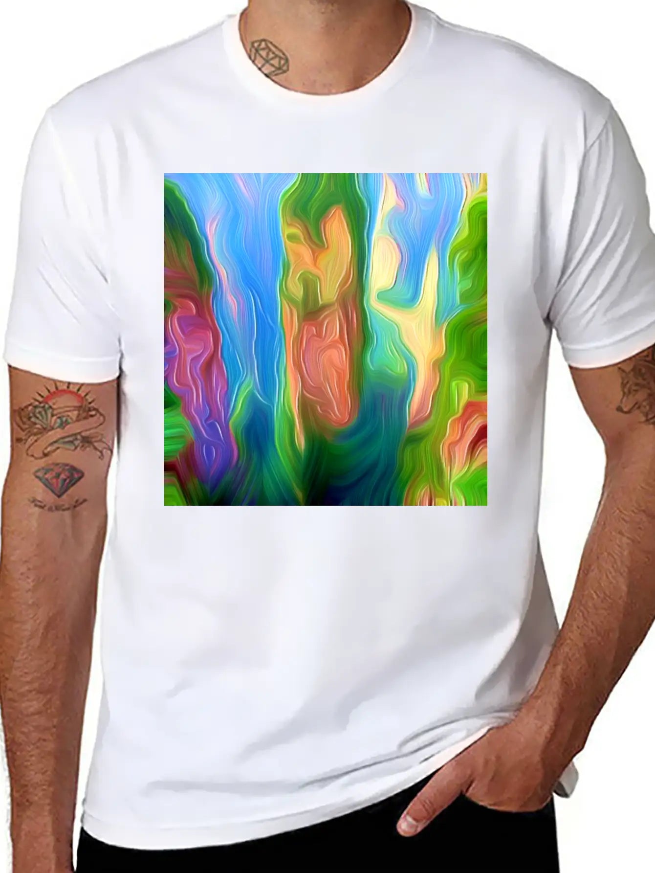 Avatars Mountain Digital Art Abstract Painting Stylish Everyday T-Shirt – Unisex Basic Cotton Tee
