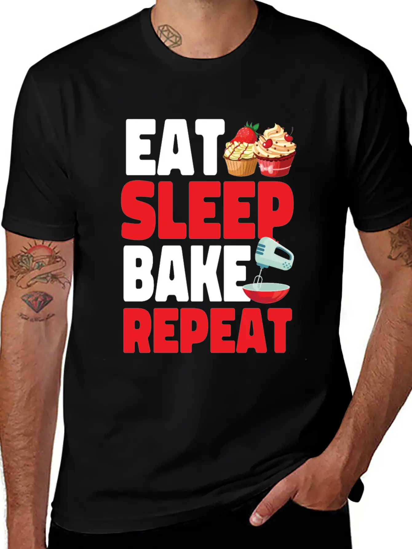 Bake Baking Cupcake Eat Sleep Bake Stylish Everyday T-Shirt – Unisex Basic Cotton Tee