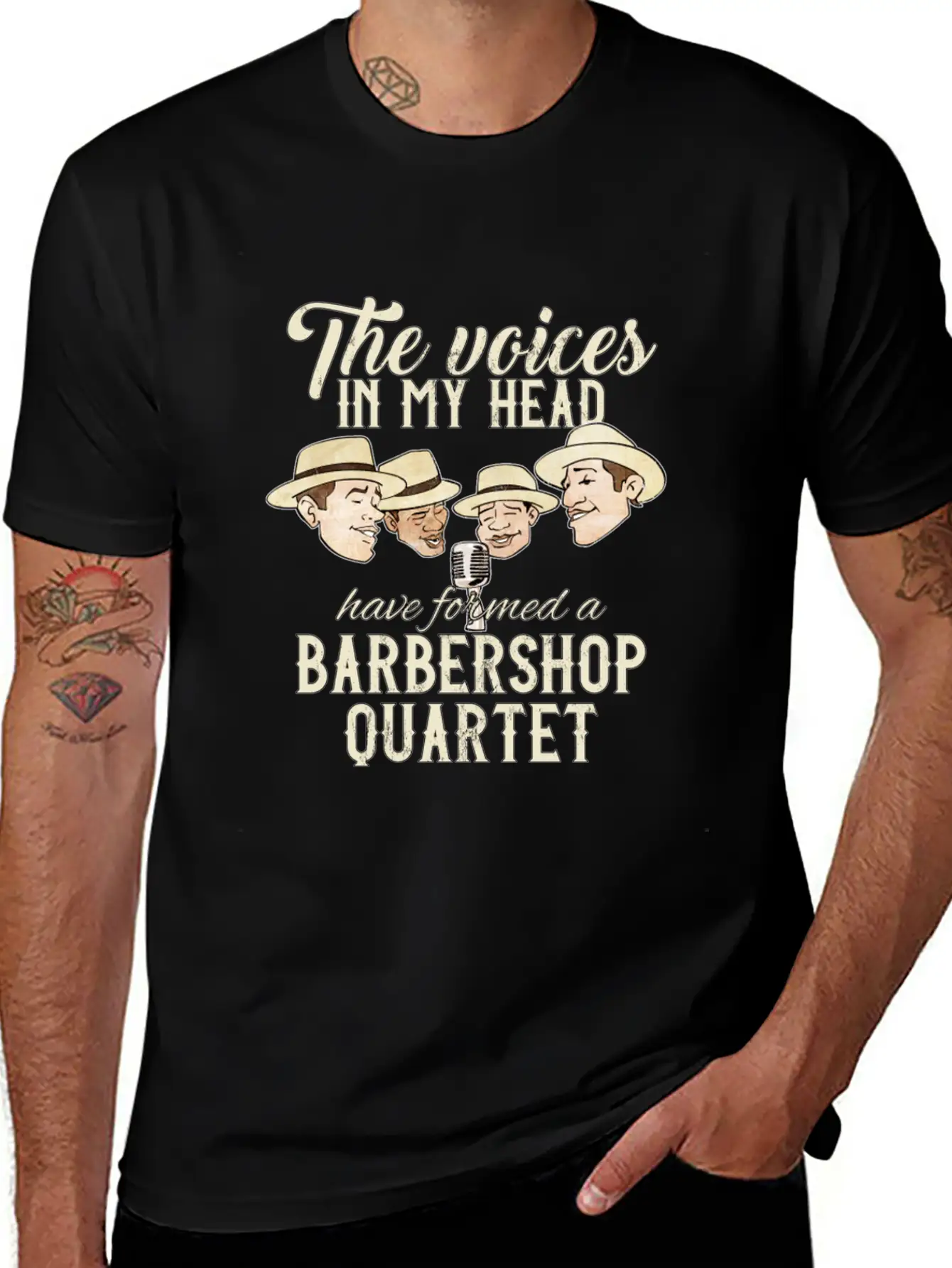 Barbershop Quartet Singing Funny Voices In My Head Classic Crew Neck Graphic Tee – Everyday Minimal Look