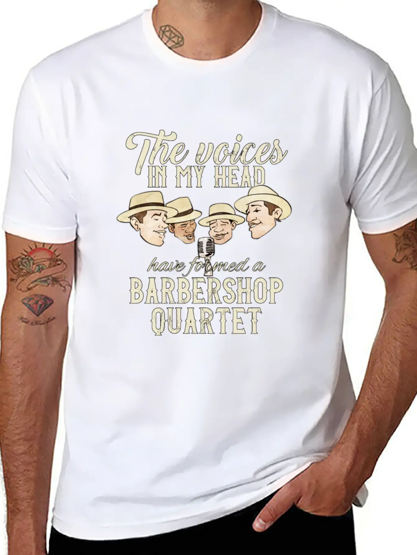 Barbershop Quartet Singing Funny Voices In My Head Classic Crew Neck Graphic Tee – Everyday Minimal Look