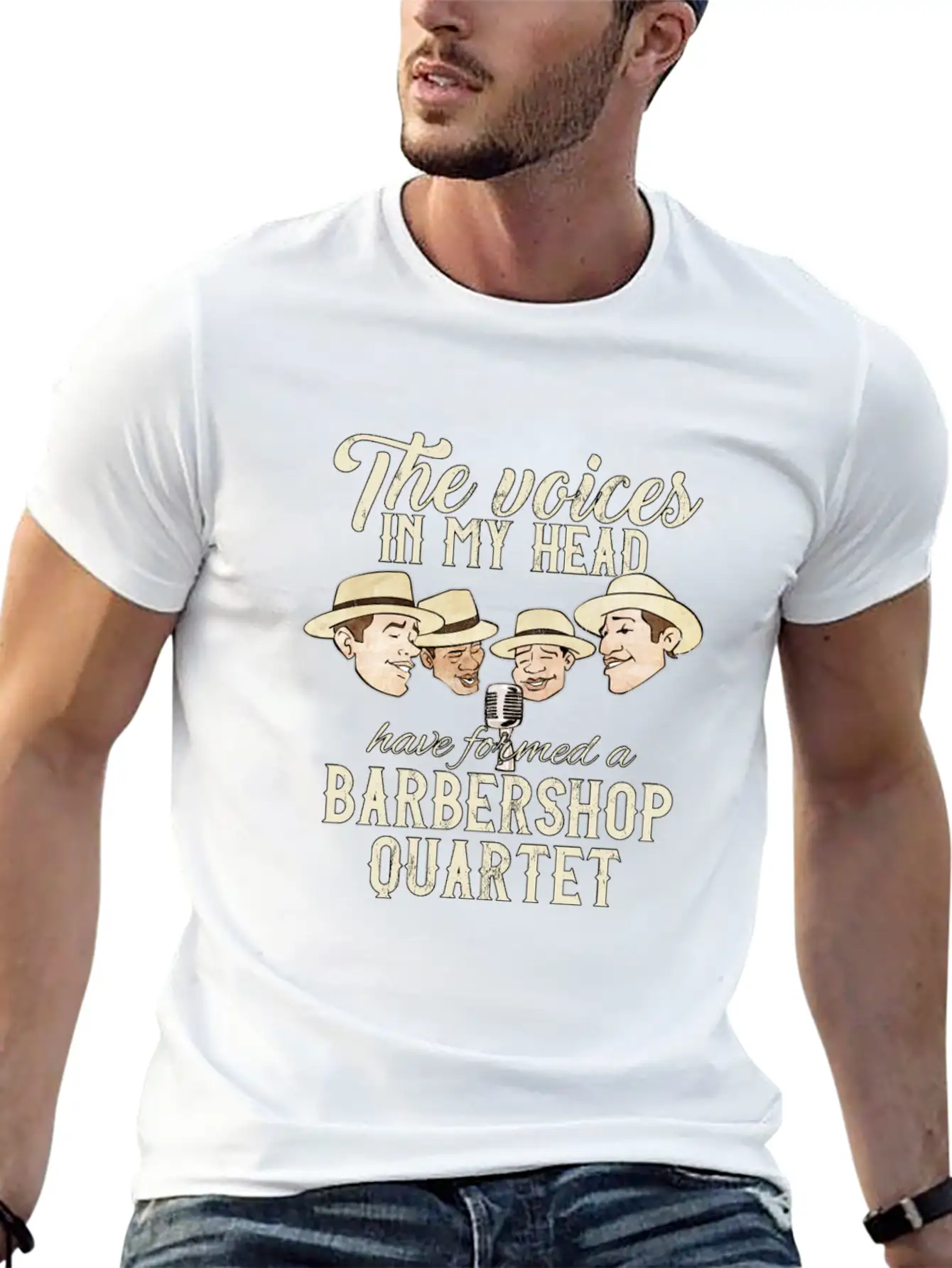 Barbershop Quartet Singing Funny Voices In My Head Classic Crew Neck Graphic Tee – Everyday Minimal Look