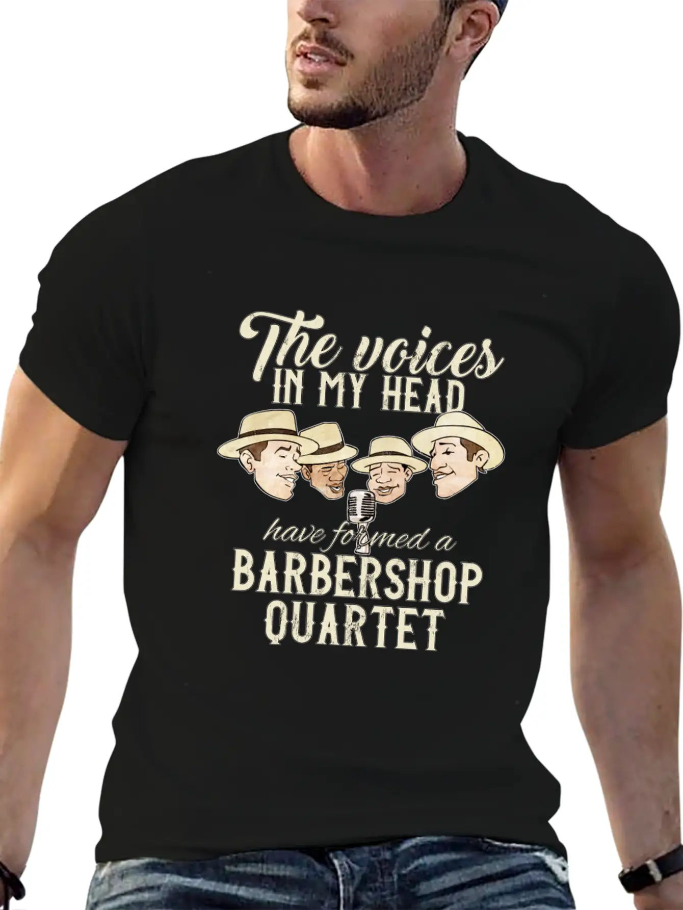 Barbershop Quartet Singing Funny Voices In My Head Classic Crew Neck Graphic Tee – Everyday Minimal Look