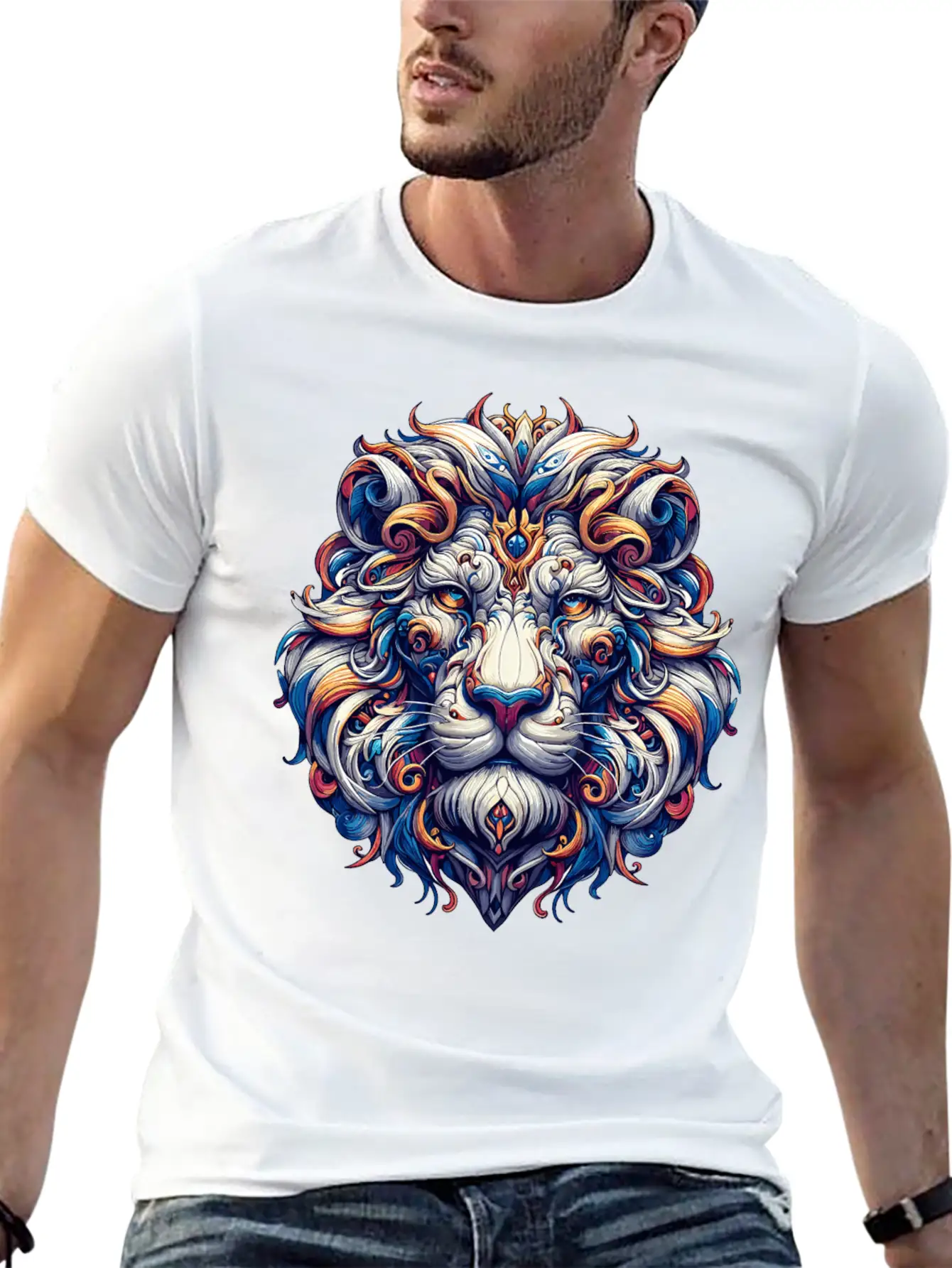 Baroque Lion Majesty: Ornate Feline Sovereign Relaxed Everyday Tee – Lightweight And Durable Cotton