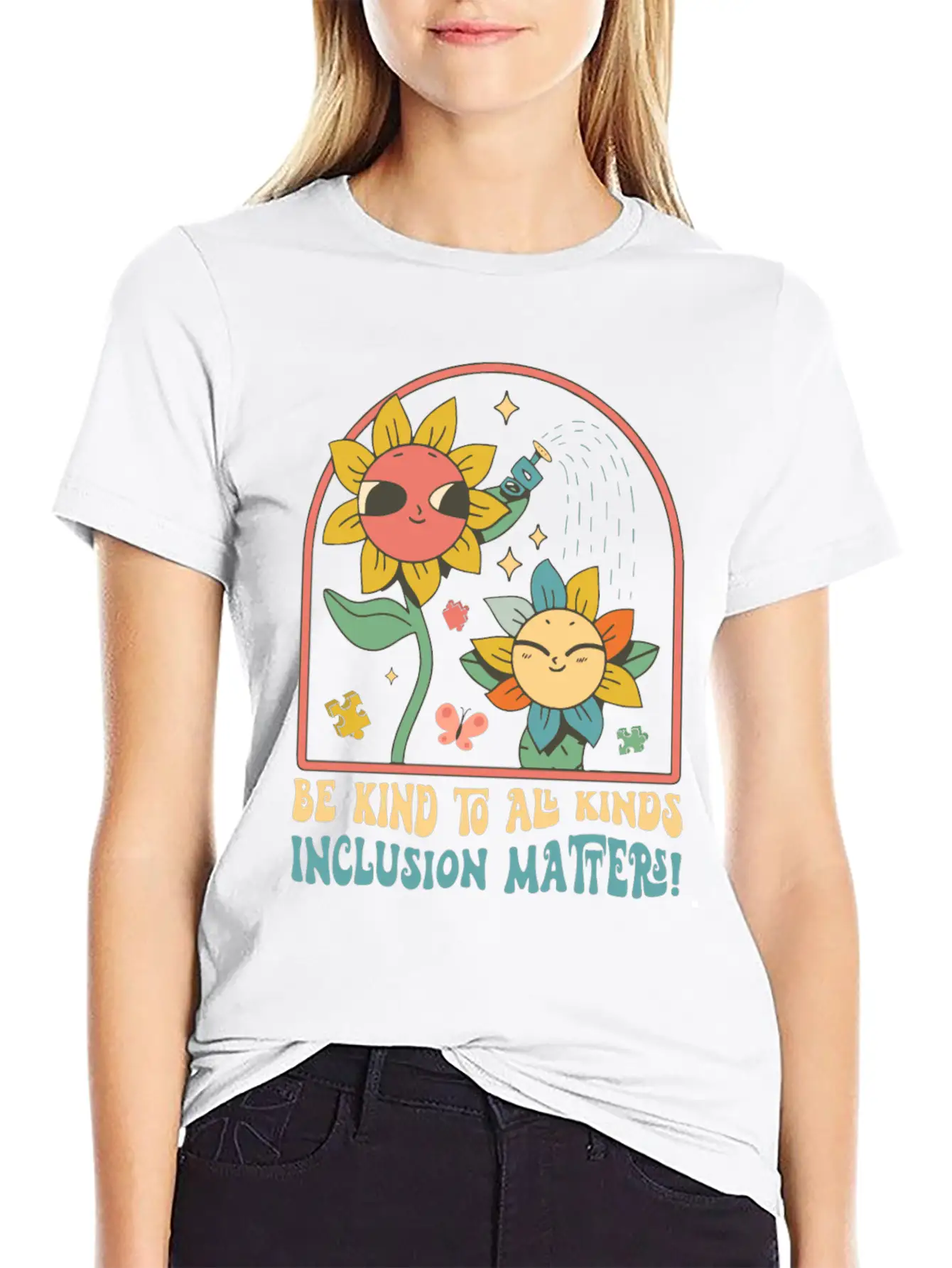 Be Kind To All Kinds Sunflower Inclusion Matters Stylish Everyday T-Shirt – Unisex Basic Cotton Tee