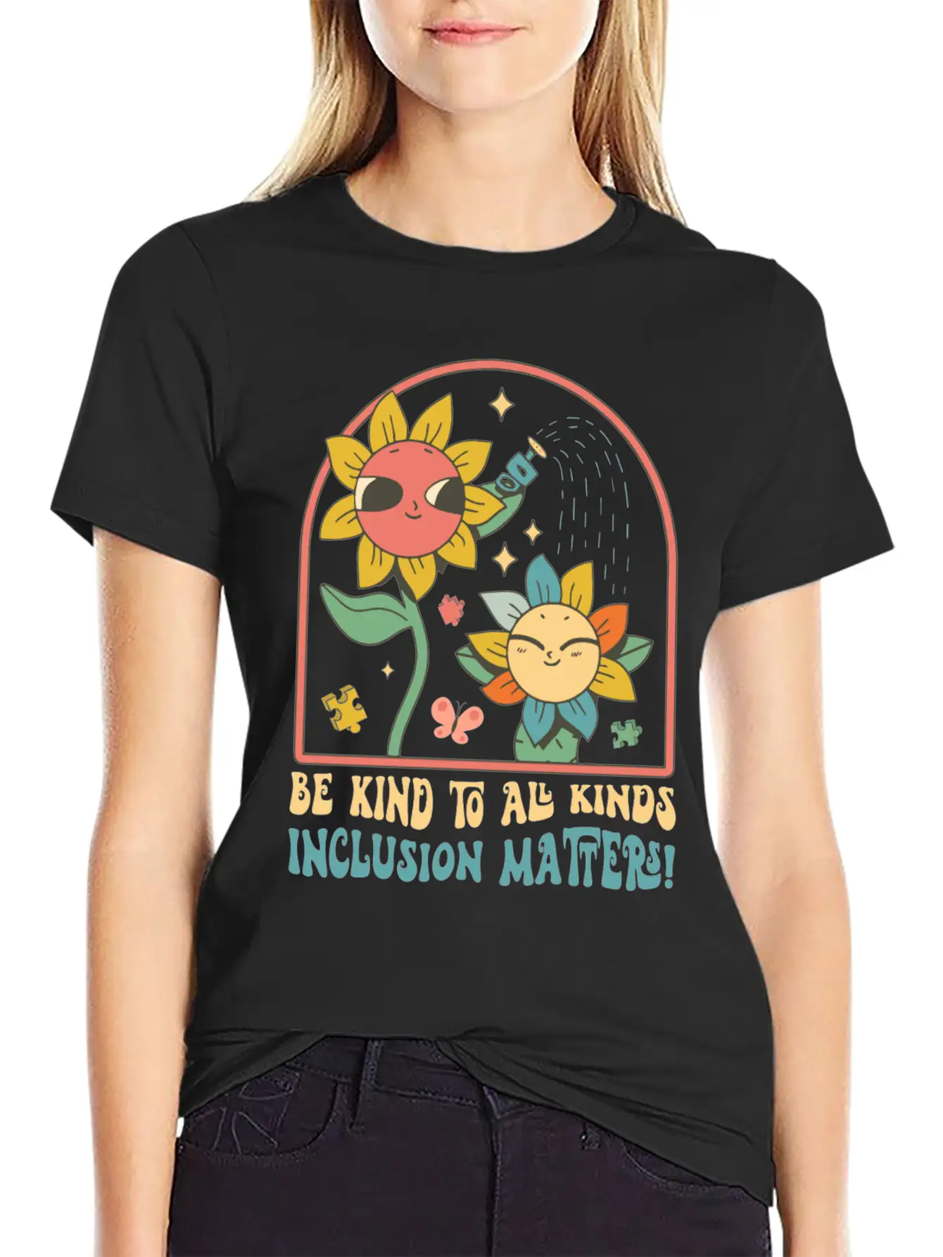 Be Kind To All Kinds Sunflower Inclusion Matters Stylish Everyday T-Shirt – Unisex Basic Cotton Tee