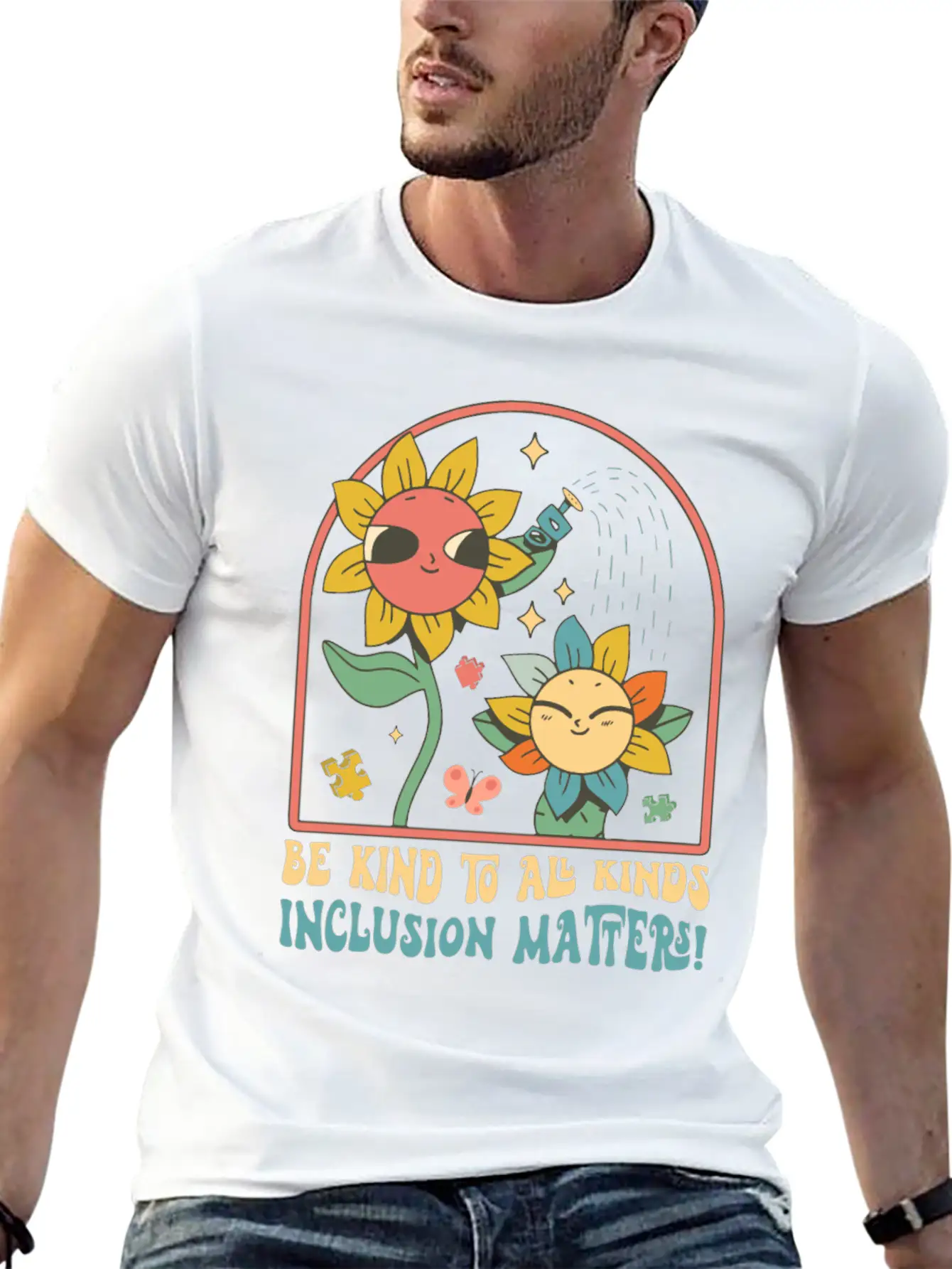Be Kind To All Kinds Sunflower Inclusion Matters Stylish Everyday T-Shirt – Unisex Basic Cotton Tee