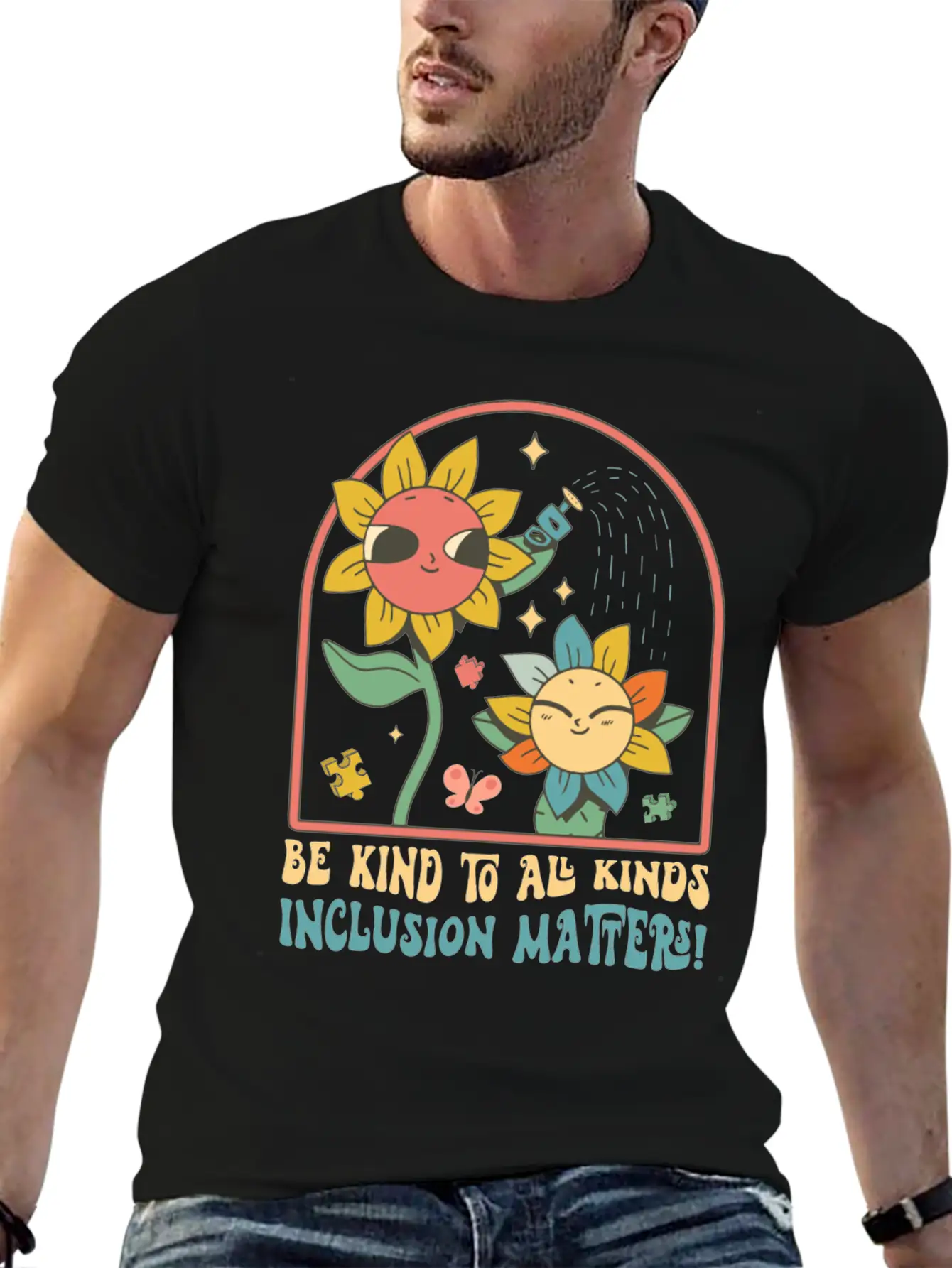 Be Kind To All Kinds Sunflower Inclusion Matters Stylish Everyday T-Shirt – Unisex Basic Cotton Tee